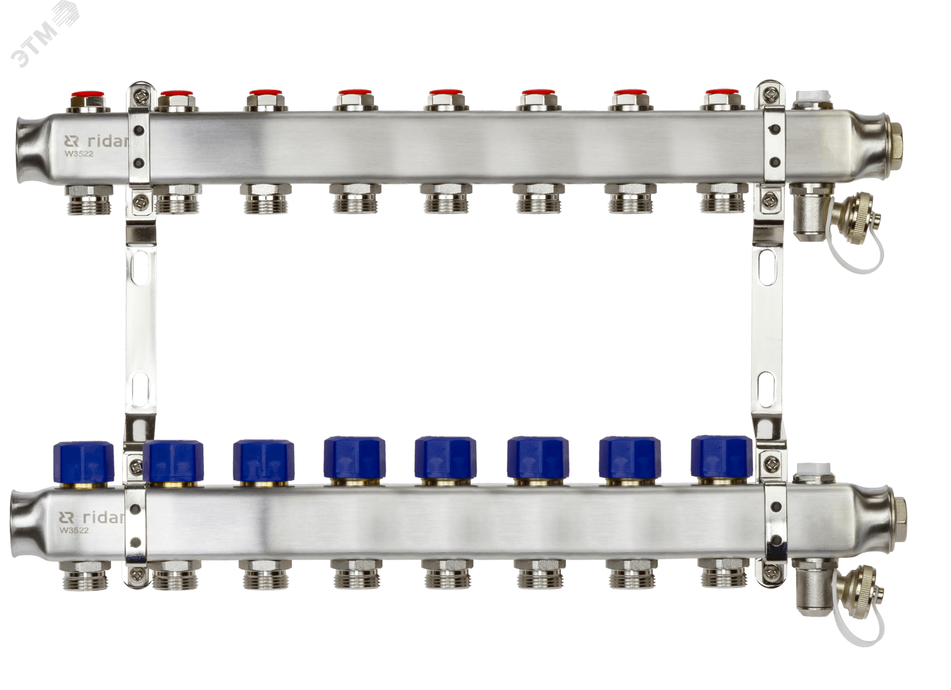 Коллекторная группа SSM-8R set 8 контуров 1'X3/4' с термостатическими клапанами и кронштейнами