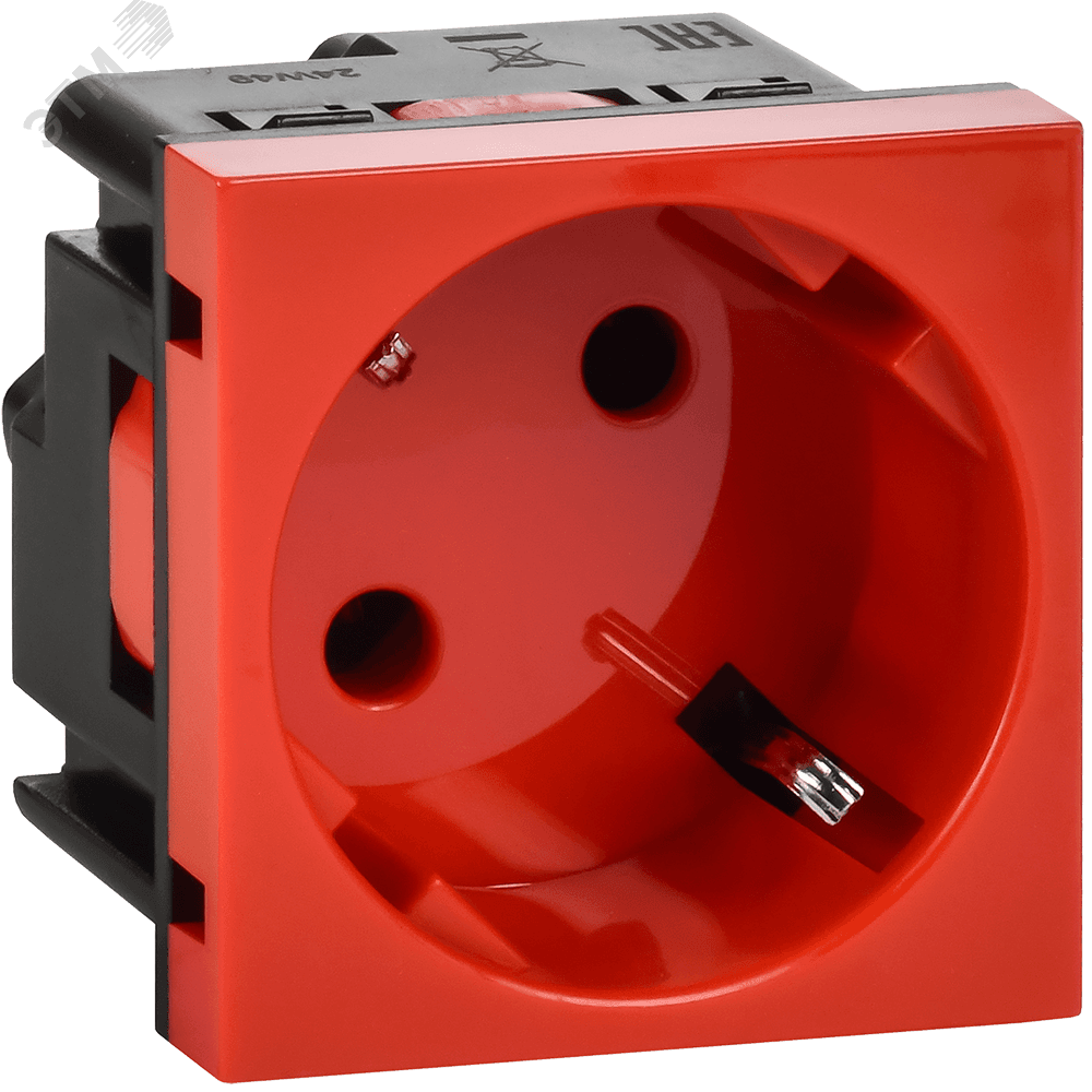 Розетка 45град с заземляющим контактом защитной шторкой и винтовым зажимом (2 модуля) красная