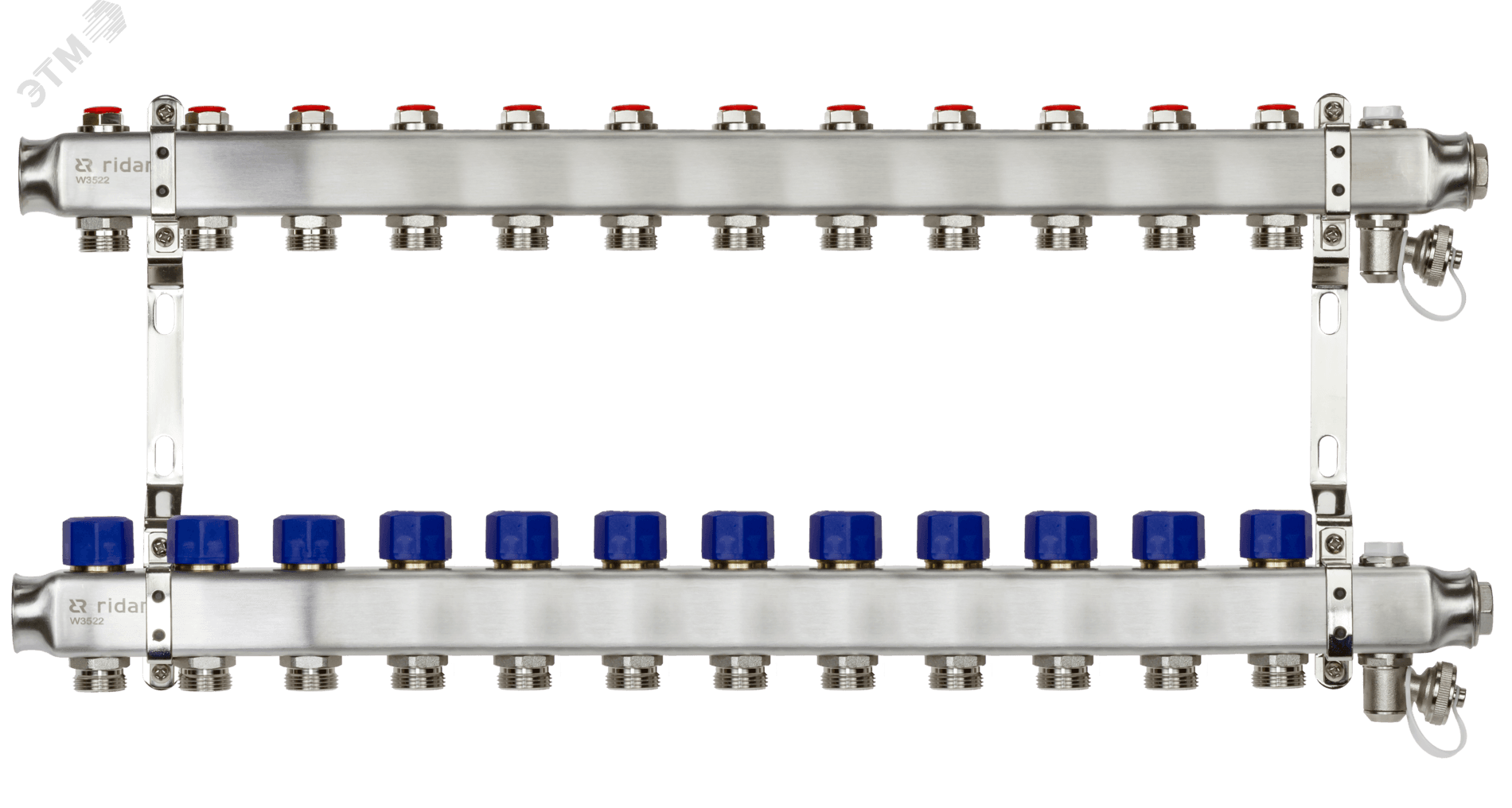 Коллекторная группа SSM-12R set 12 контуров 1'X3/4' с термостатическими клапанами и кронштейнами