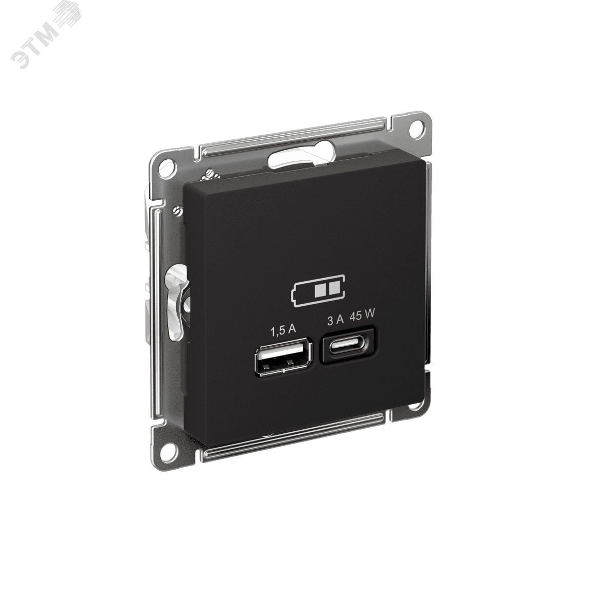 ATLASDESIGN USB РОЗЕТКА A + тип-C 45W высокоскор.заряд. QC, PD, механизм, КАРБОН