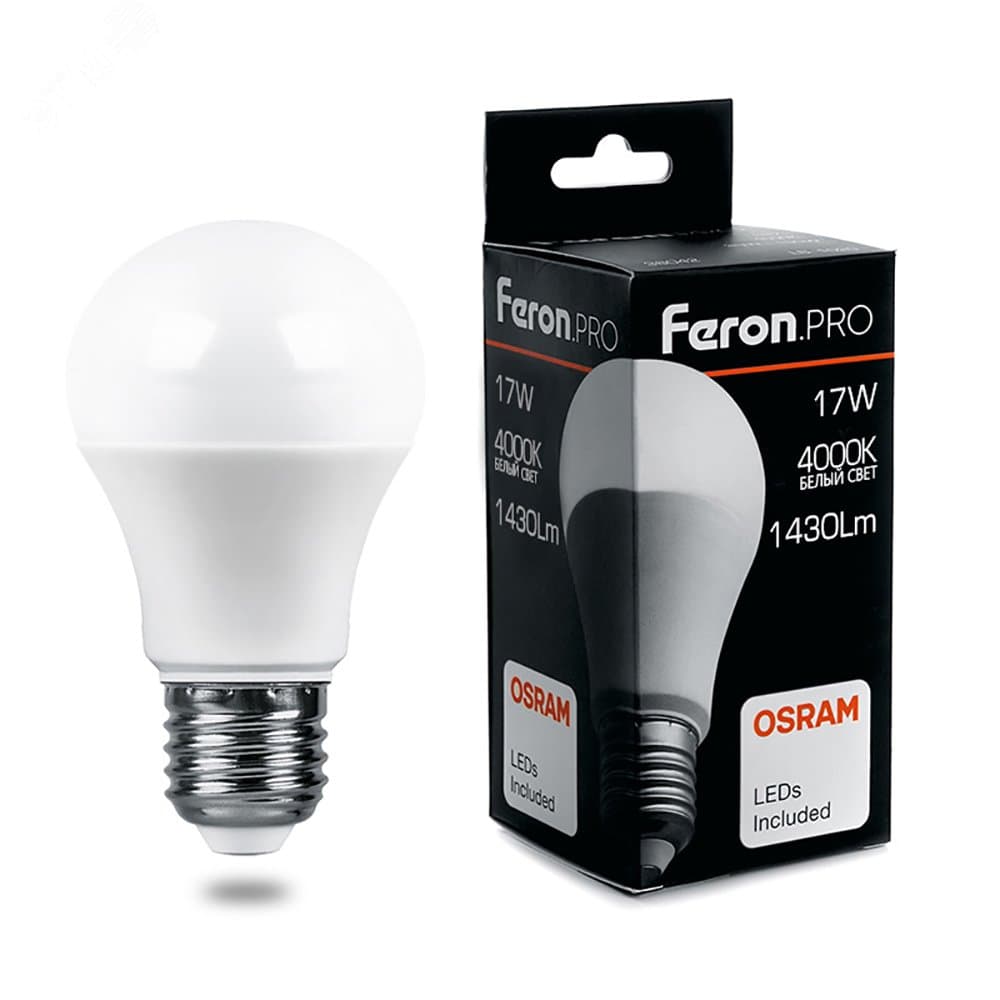 Лампа светодиодная LED 17вт Е27 белый .PRO