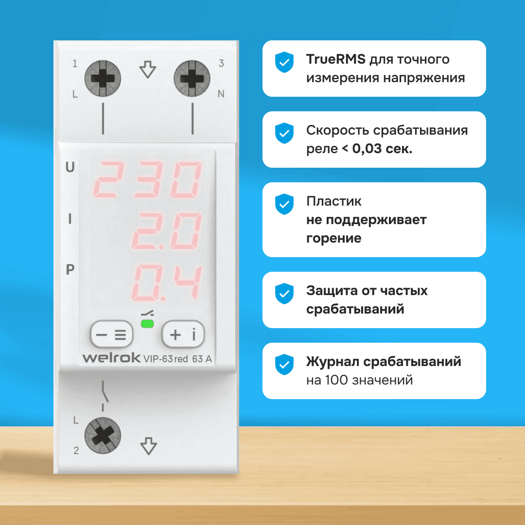 Многофункциональное реле, 63А, красная индикация