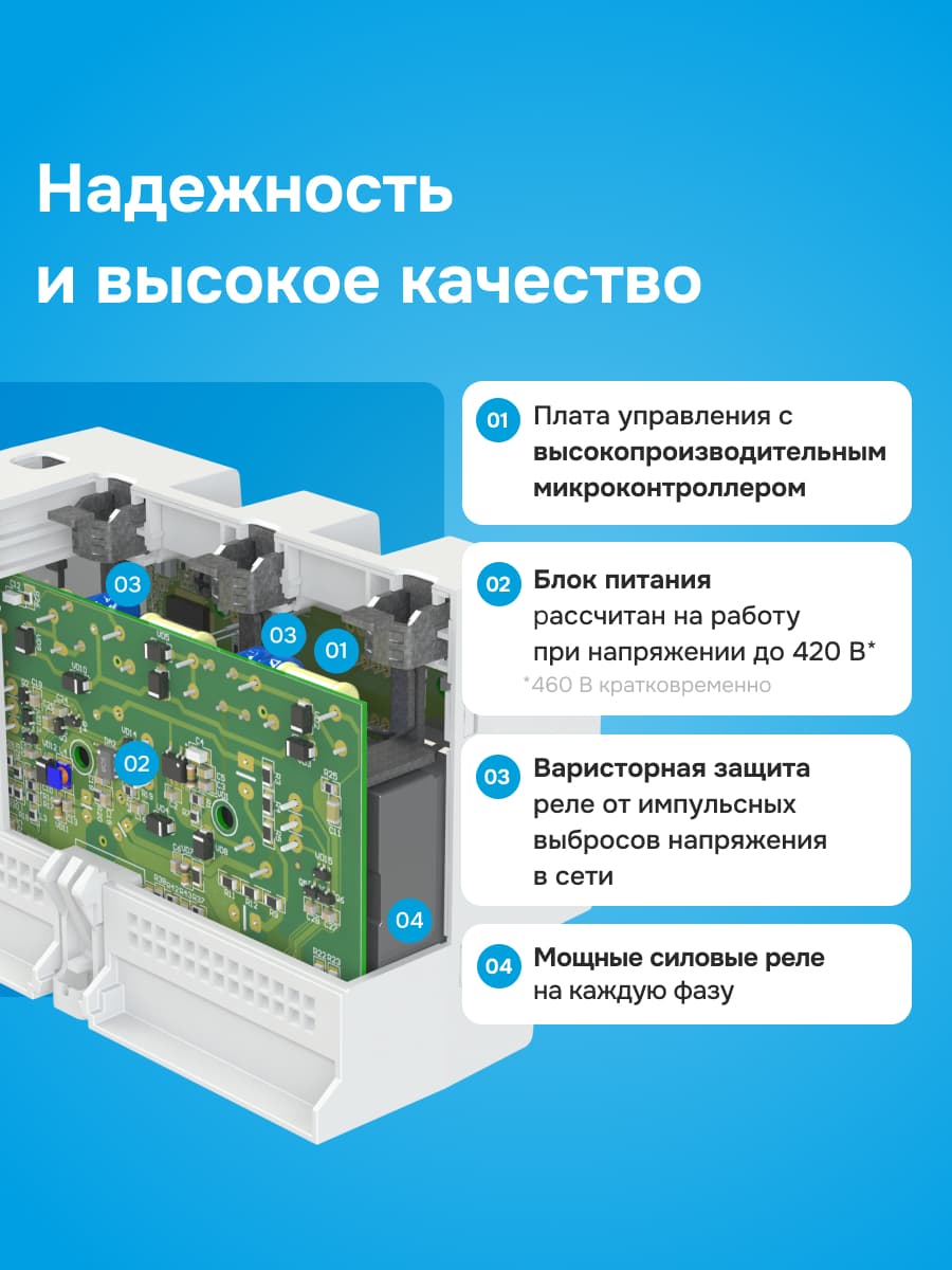Реле напряжения трехфазное, 40А, красная индикация