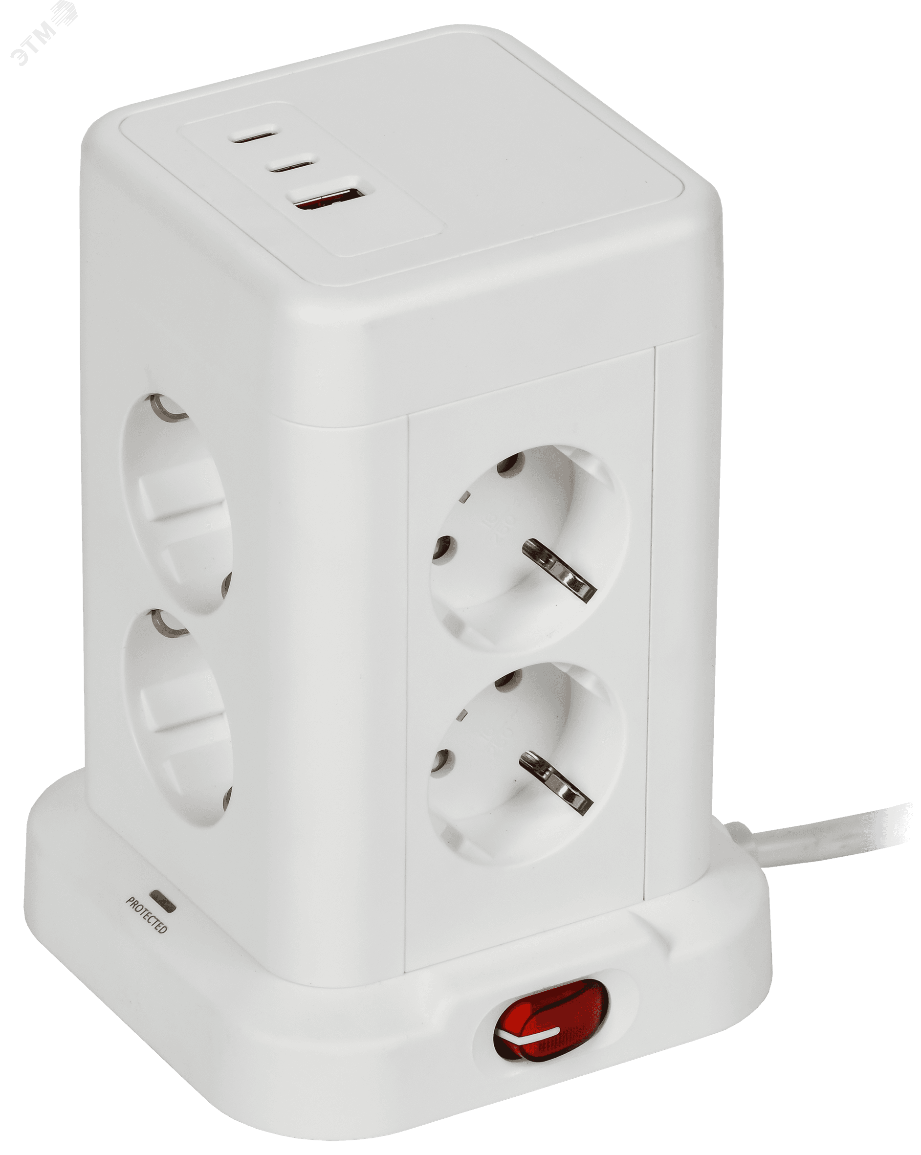 DOMINIC Удлинитель У08K 8 мест 2P+PE 1,5м 3х1,0мм2 16А/250В USB A+C 20Вт белый IEK