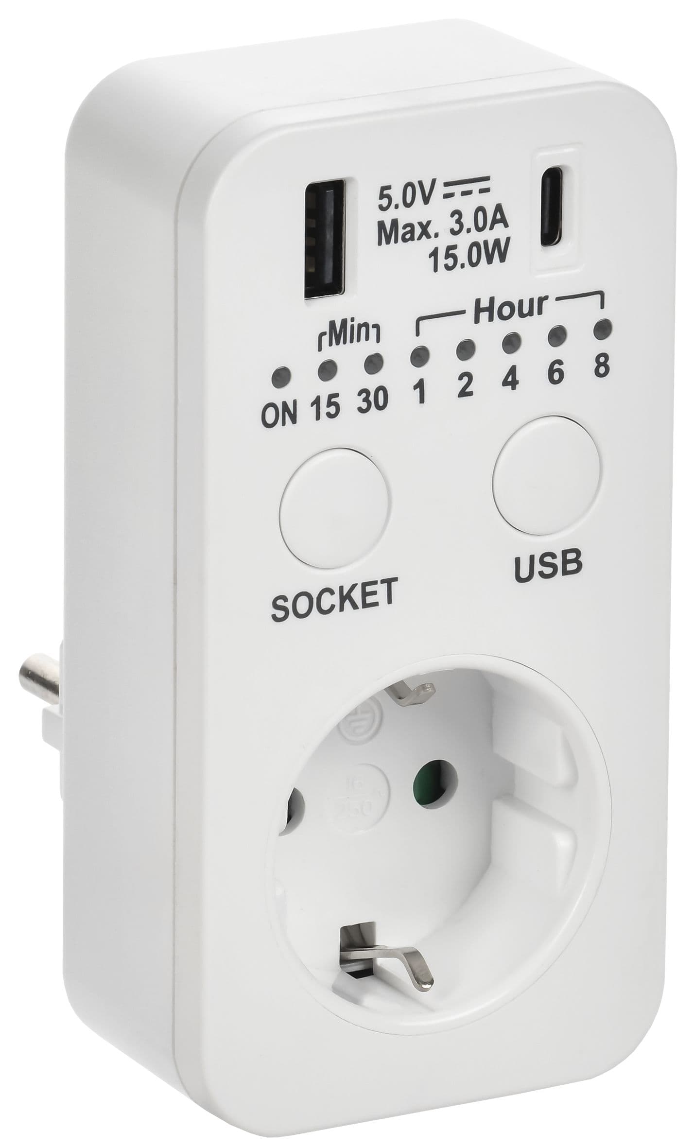 РТЭ-4 Розетка-таймер электронный с USB A+C 15мин-8ч 16А IP20 белый IEK