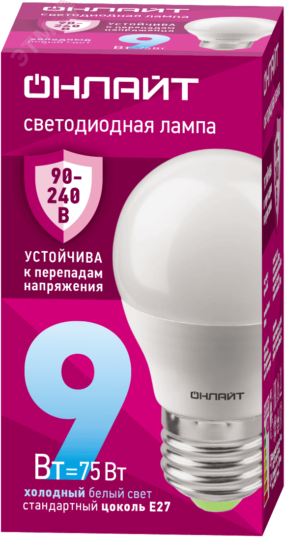 Лампа светодиодная 9 Вт OLL-G45-9-230-6.5K-E27-FR PRO 90-240В