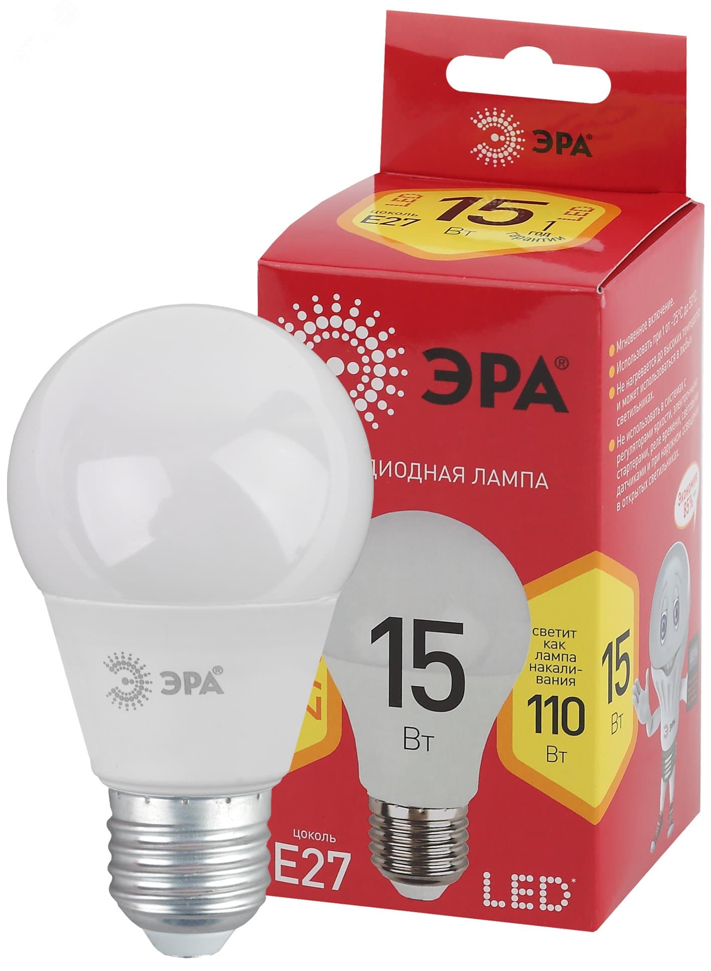 Лампа светодиодная LED 15 Вт 1200Лм 2700К груша теплый E27 220-240В LED A60-15W-827-E27 Red Line