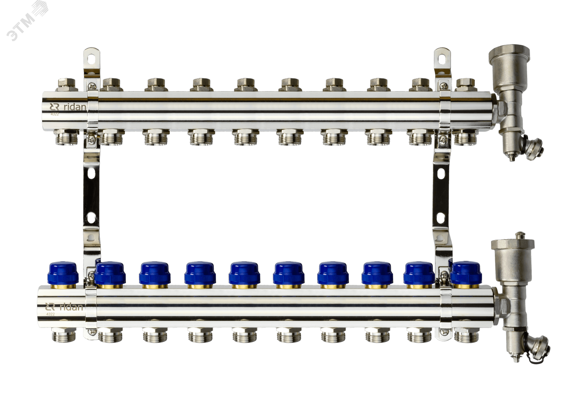 Коллекторная группа FHF-10R set 10 контуров 1'x3/4' c воздухоотводчиками и кронштейнами