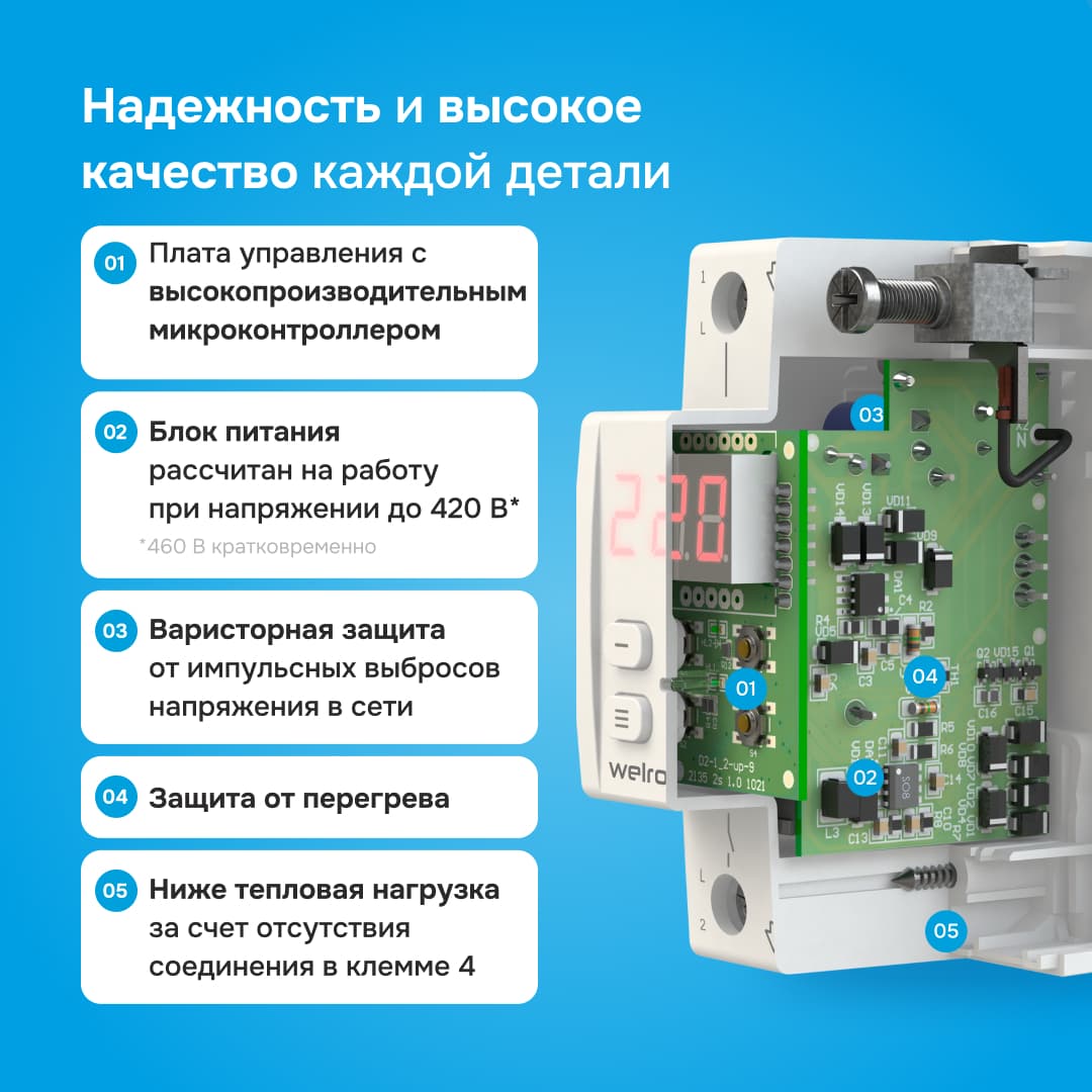Реле напряжения однофазное, 32А, краcная индикация