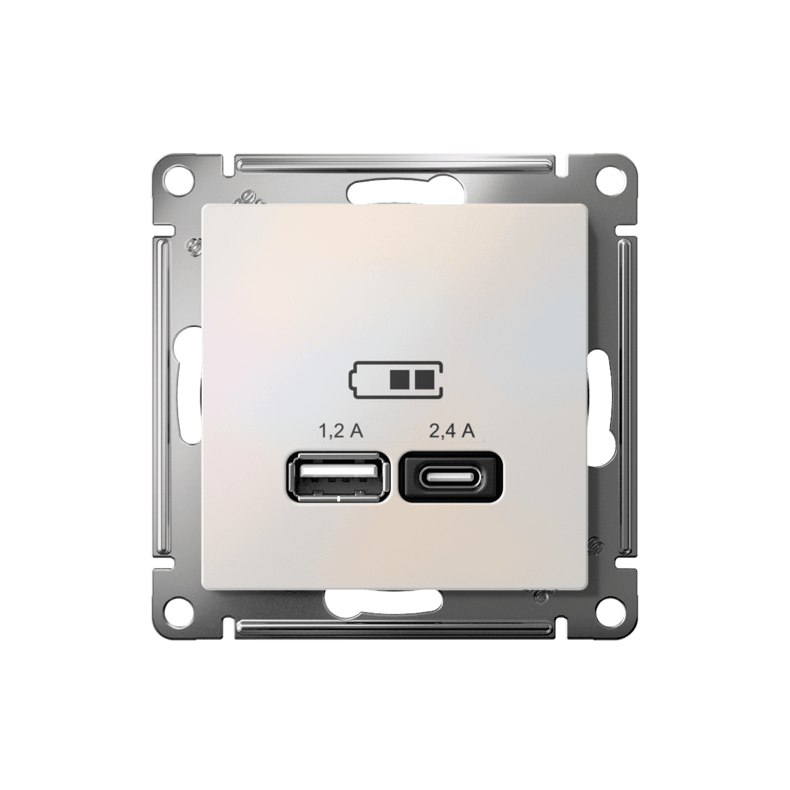 РОЗЕТКА USB ATLASDESIGN A+С, 5В/2,4А, 2х5В/1,2А, механизм, ЖЕМЧУГ