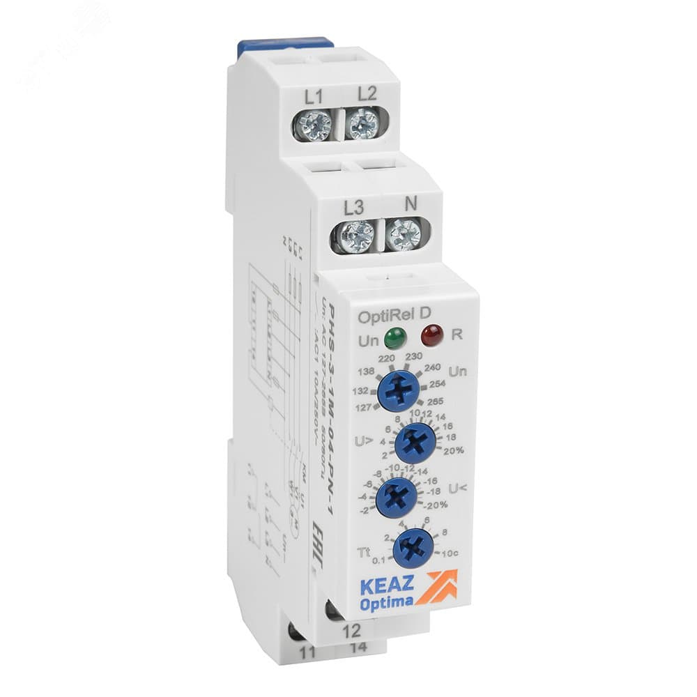 Реле контроля фаз OptiRel D PHS-3-1M-04-PN-2 повышенного/пониженного трехфазный+N 2СО