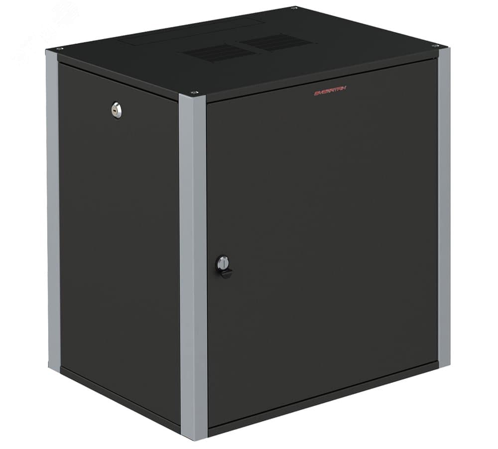 Шкаф телекоммуникационный настенный 19' 12U дверь металл IP20. 600x450x585mm(ШхГхВ) цвет черный(RAL 9004/RAL7000)
