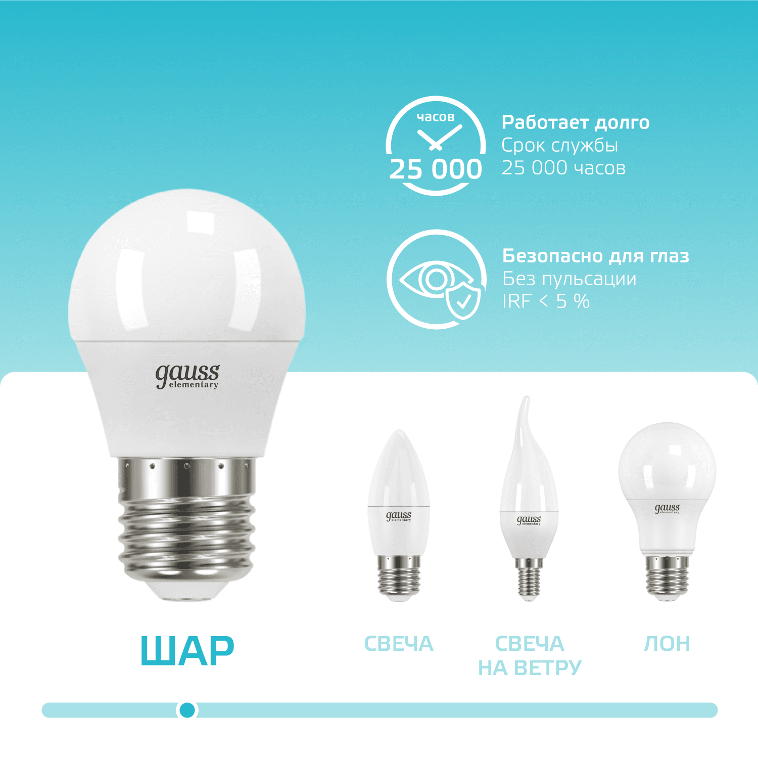 Лампа светодиодная LED 8 Вт 540 лм 4100К шар P45 нейтральный E27 AC 220В Elementary