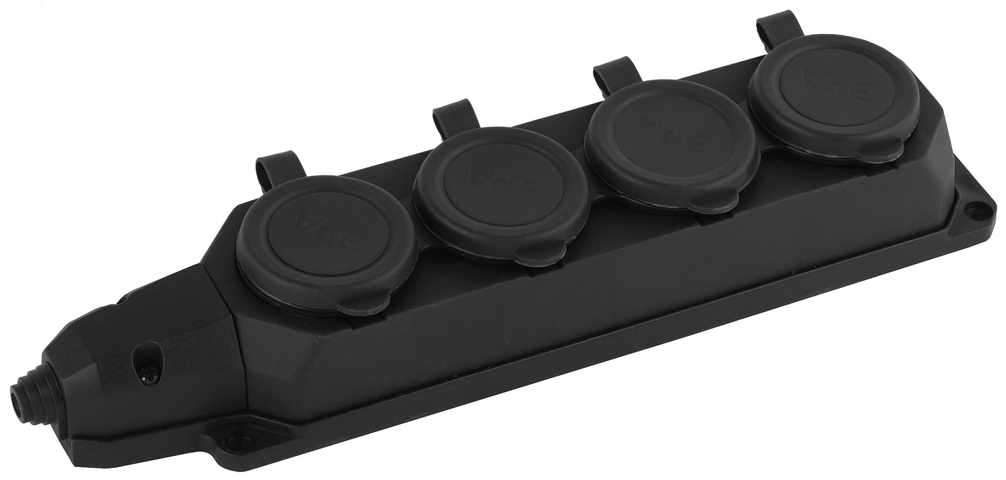 Колодка каучуковая с/з 4 гнезда 16A IP44 черная K-4e-B-IP44