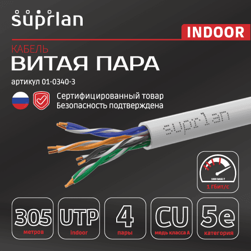Витая пара U/UTP кат 5e 4x2x0.51 Premium Cu нг(А)-LSLTx IN 305м