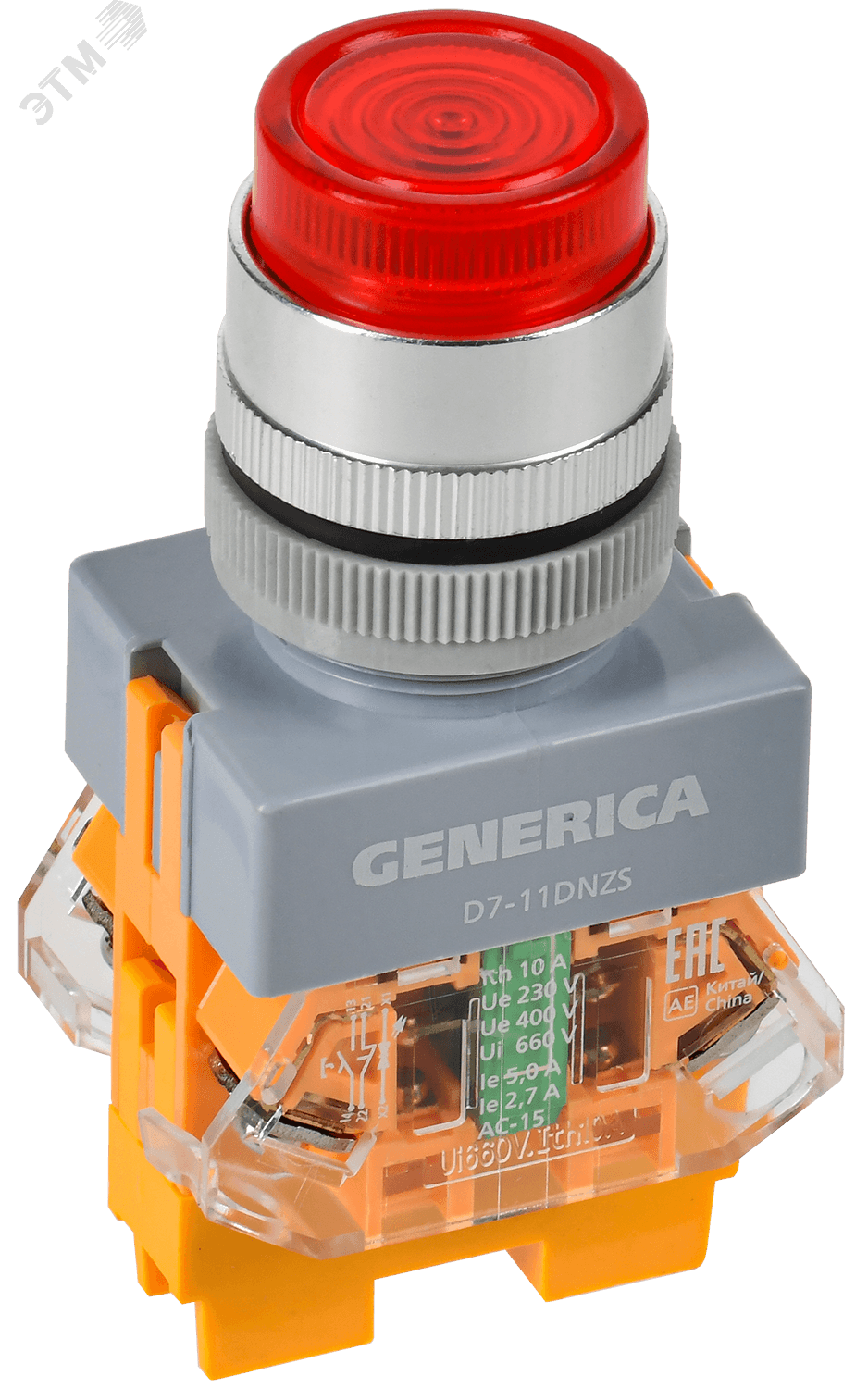 Кнопка D7-11DNZS d=22мм 1з+1р с подсв. и фикс. кр. GENERICA