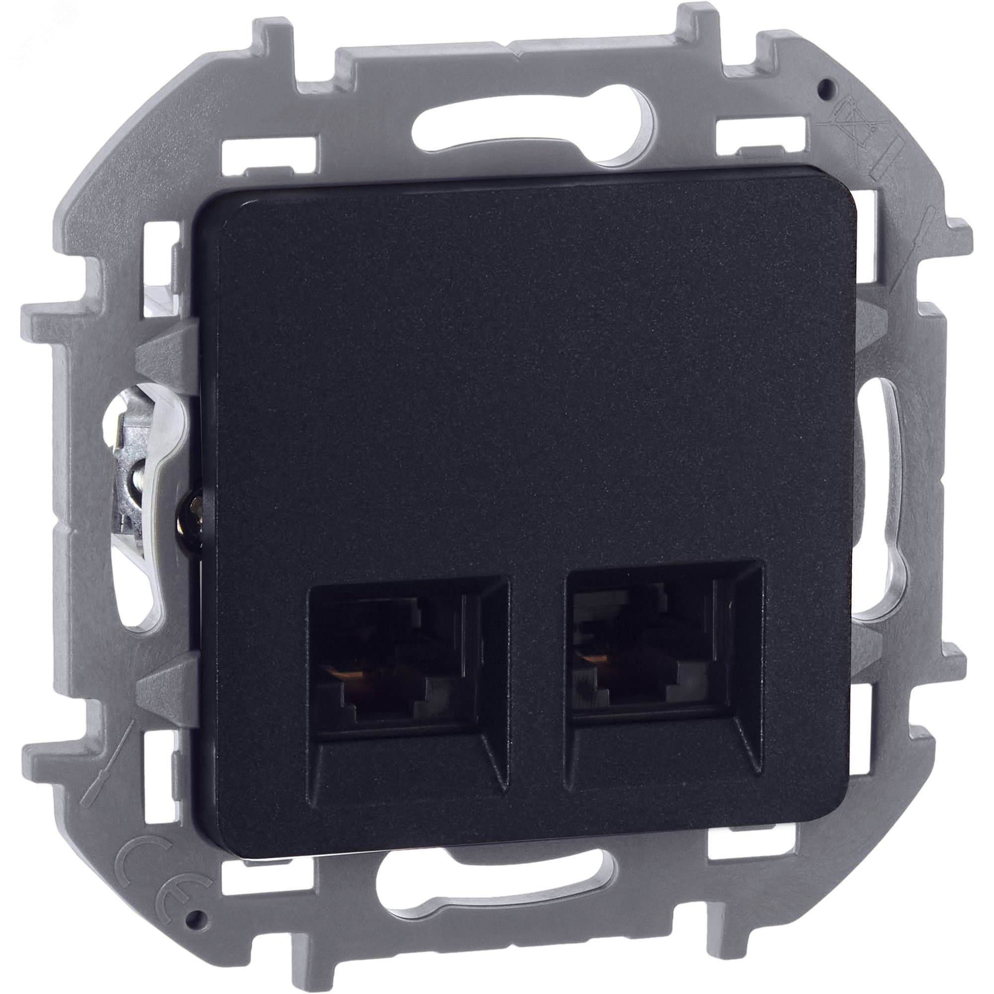 Розетка компьютерная двойная RJ45 категория 5Е UTP антрацит INSPIRIA