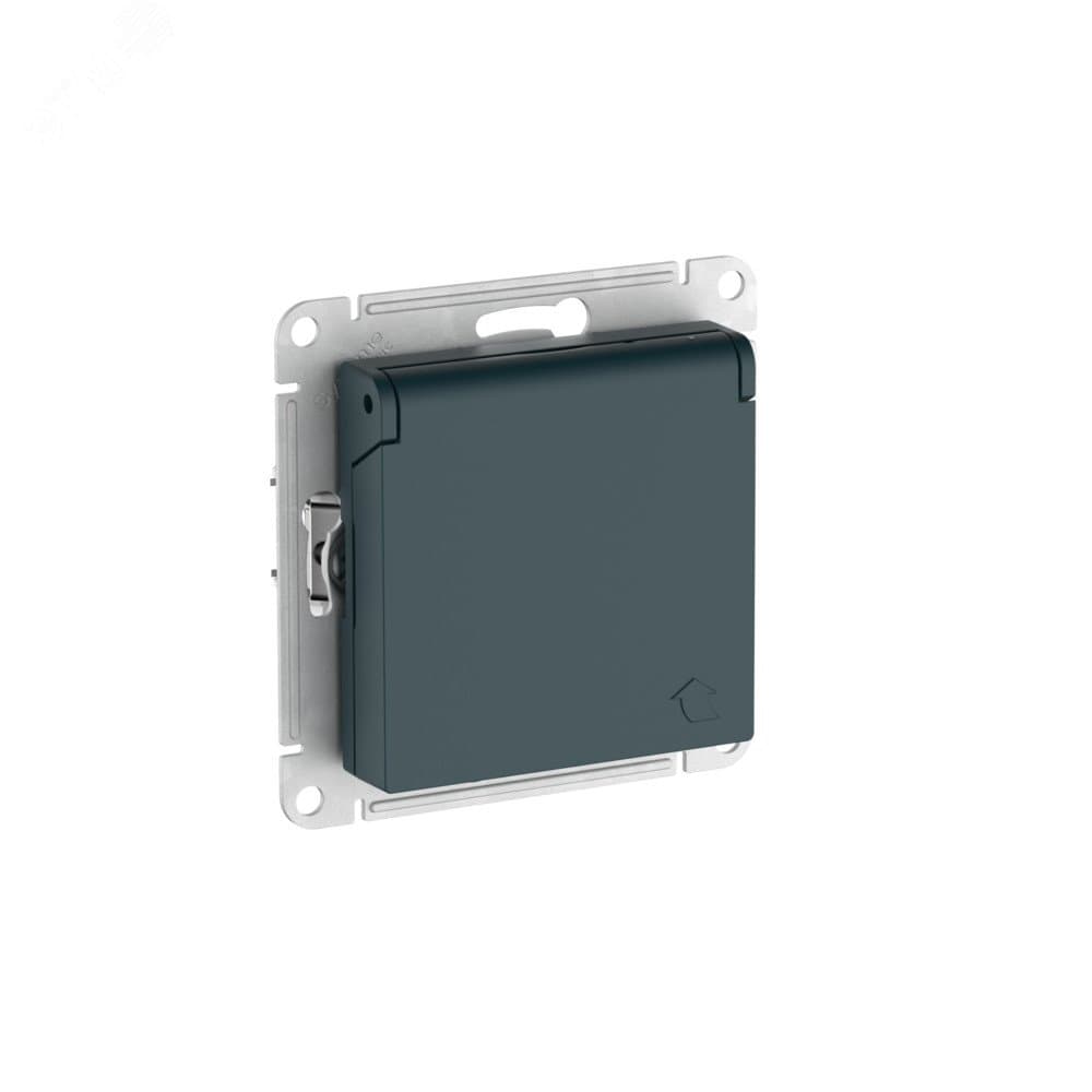 ATLASDESIGN РОЗЕТКА с заземлением со шторкой с крышкой, 16А, IP20, быстрозажимные клеммы, ИЗУМРУД