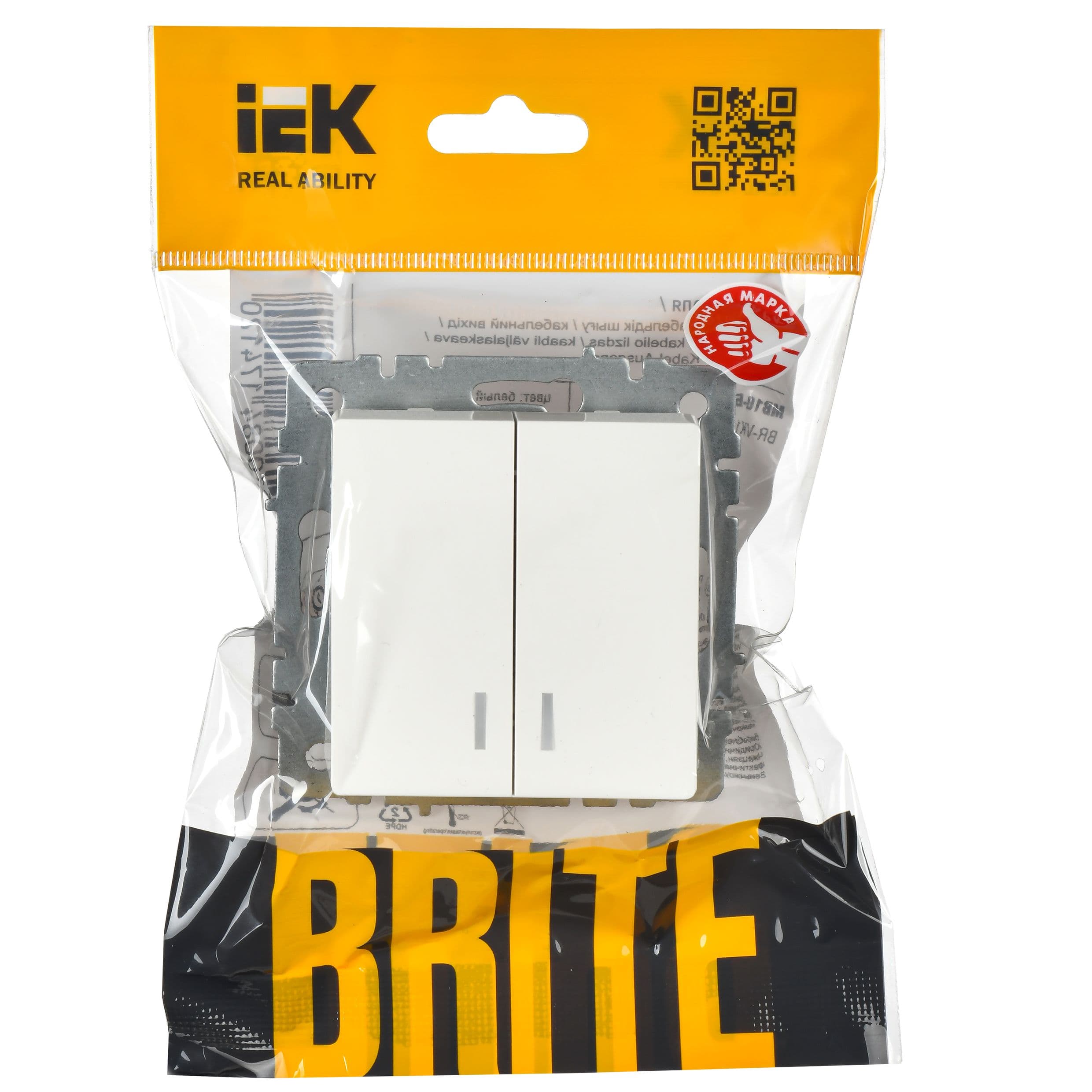 BRITE Выключатель 2-клавишный с индикацией 10А ВС10-2-1-БрБ белый