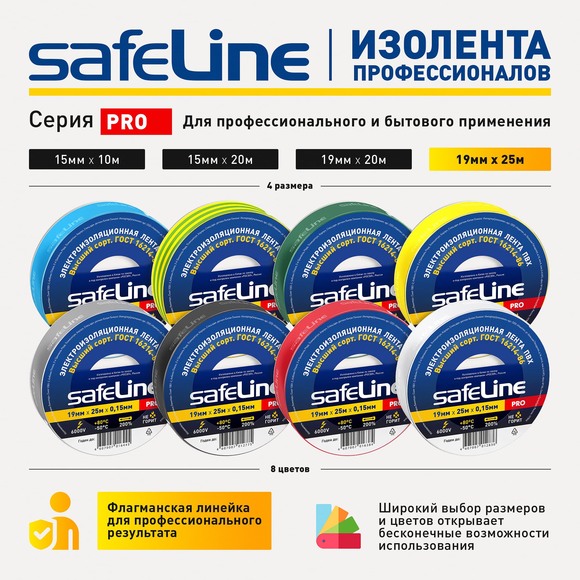 Изолента Safeline 19/25 желтый