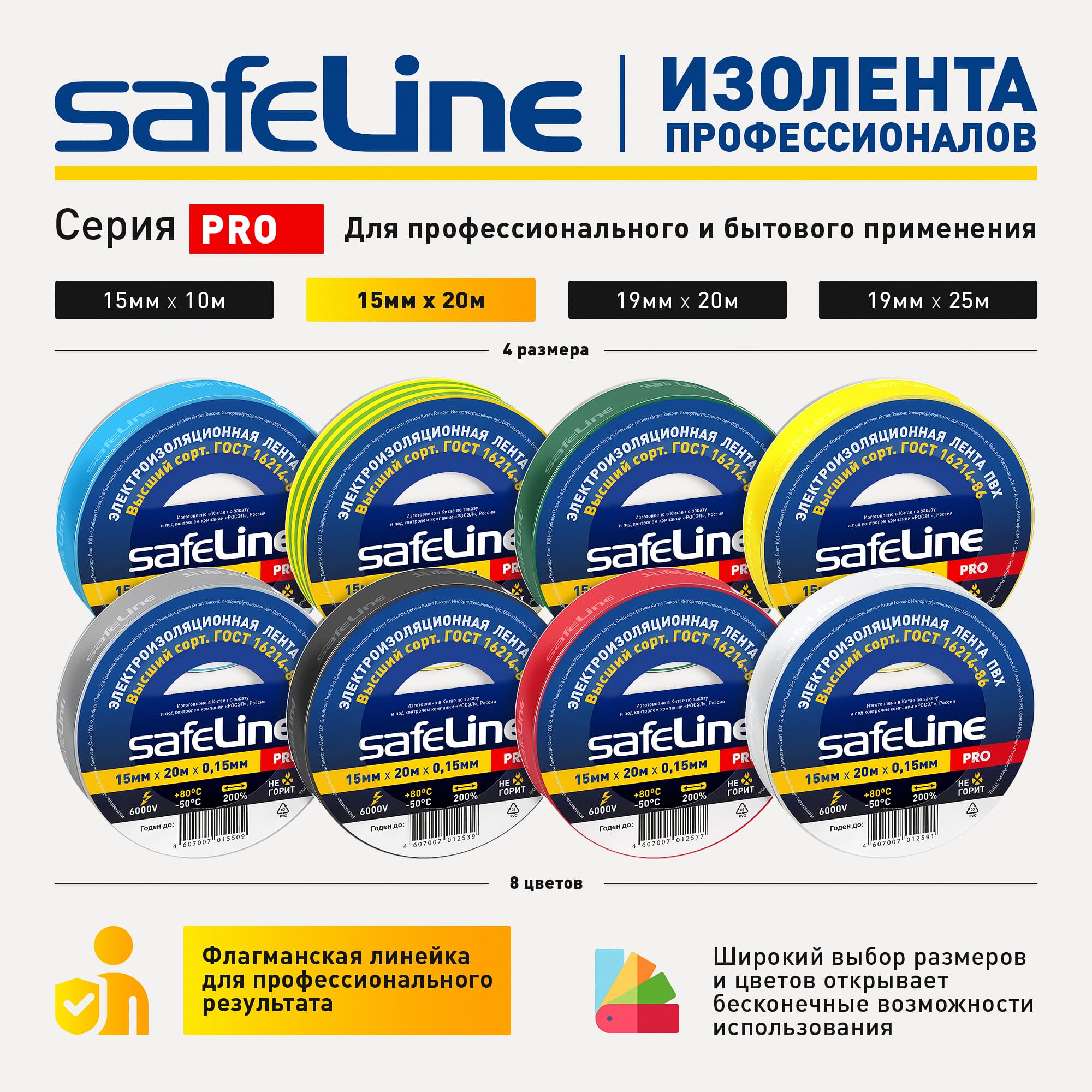 Изолента ПВХ синяя 15мм 20м Safeline