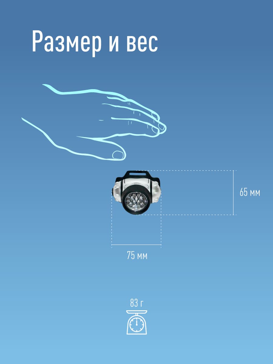 Фонарь налобный, 14 LED, 3 батарейки ААА, 130Lm