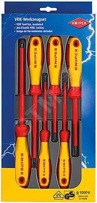 Набор отвёрток VDE 1000V, 6 предметов, комлектация: 9820xx SL3/4/5.5/6.5 шлицевые, PH1/2 крестовые, диэлектрические,