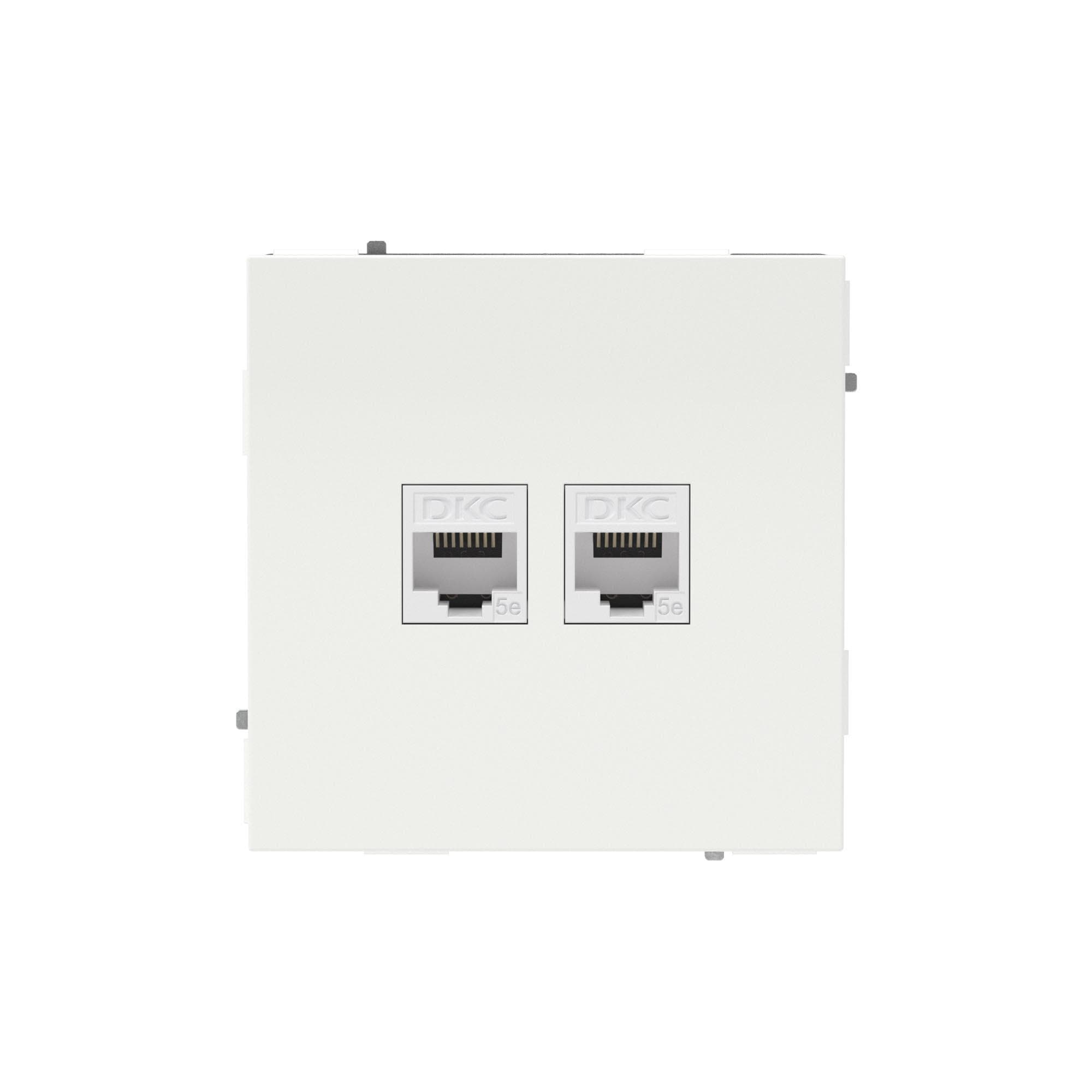 Компьютерная розетка RJ-45 без шторки, кат.5е двойная, KANT, белая магнолия