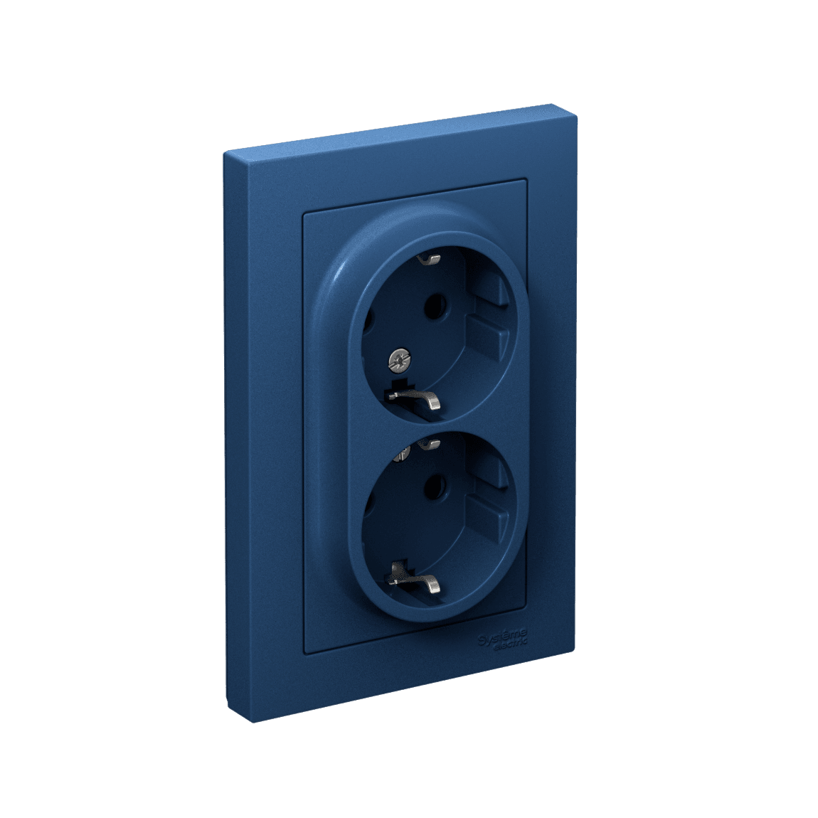 ATLASDESIGN РОЗЕТКА двойная с заземлением со шторками, 16А, в сборе, АКВАМАРИН