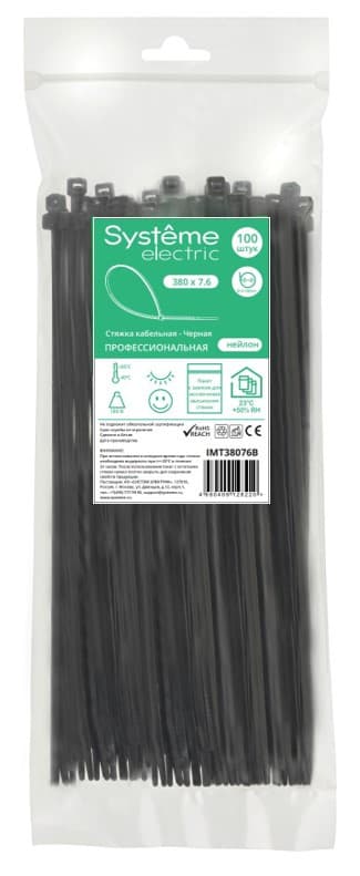 Стяжка кабельная MultiSet 380х7.6 Чёрная (100шт)