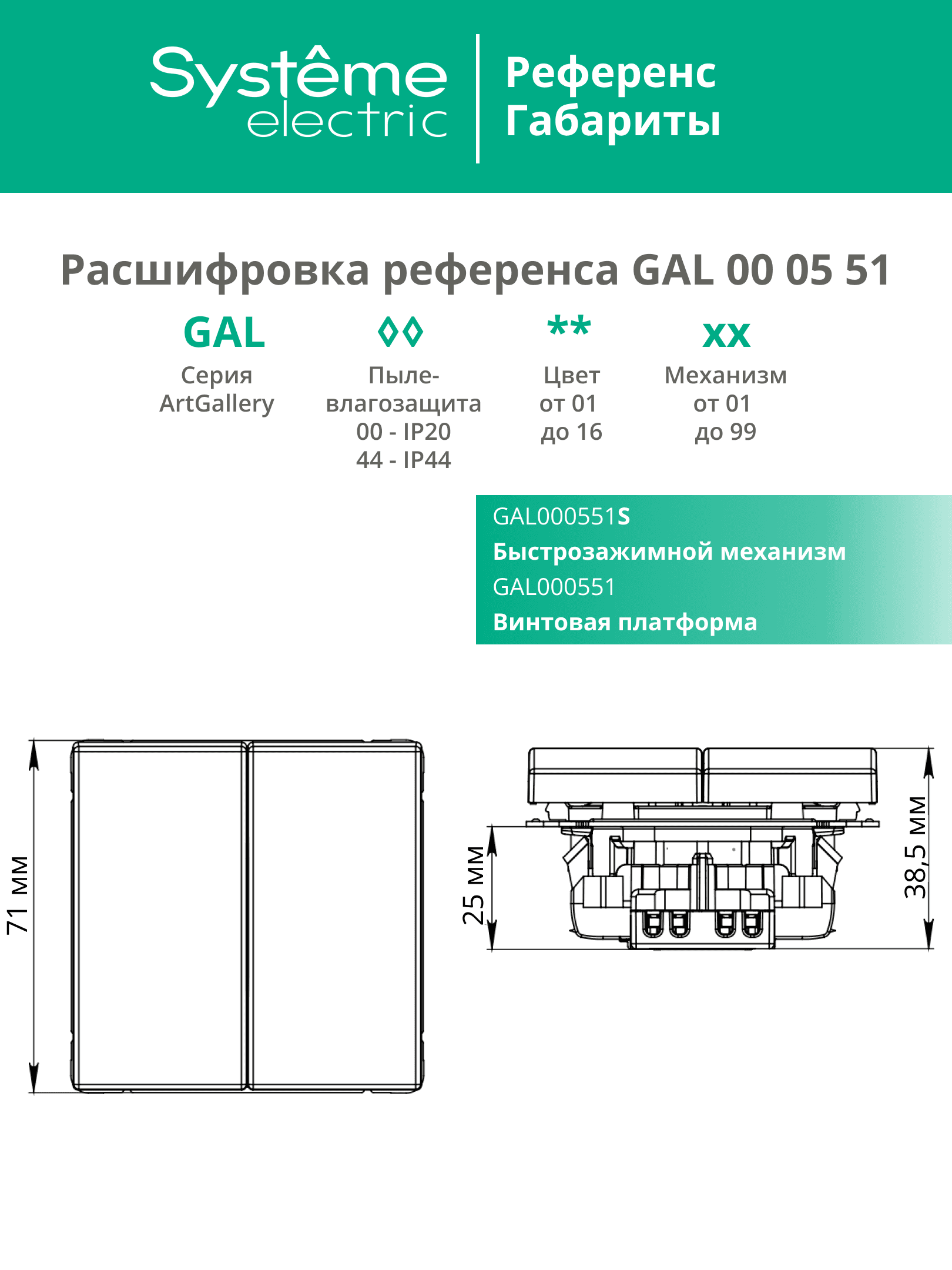 ARTGALLERY 2-клавишный выключатель, сх.5, 10АХ, механизм, шампань