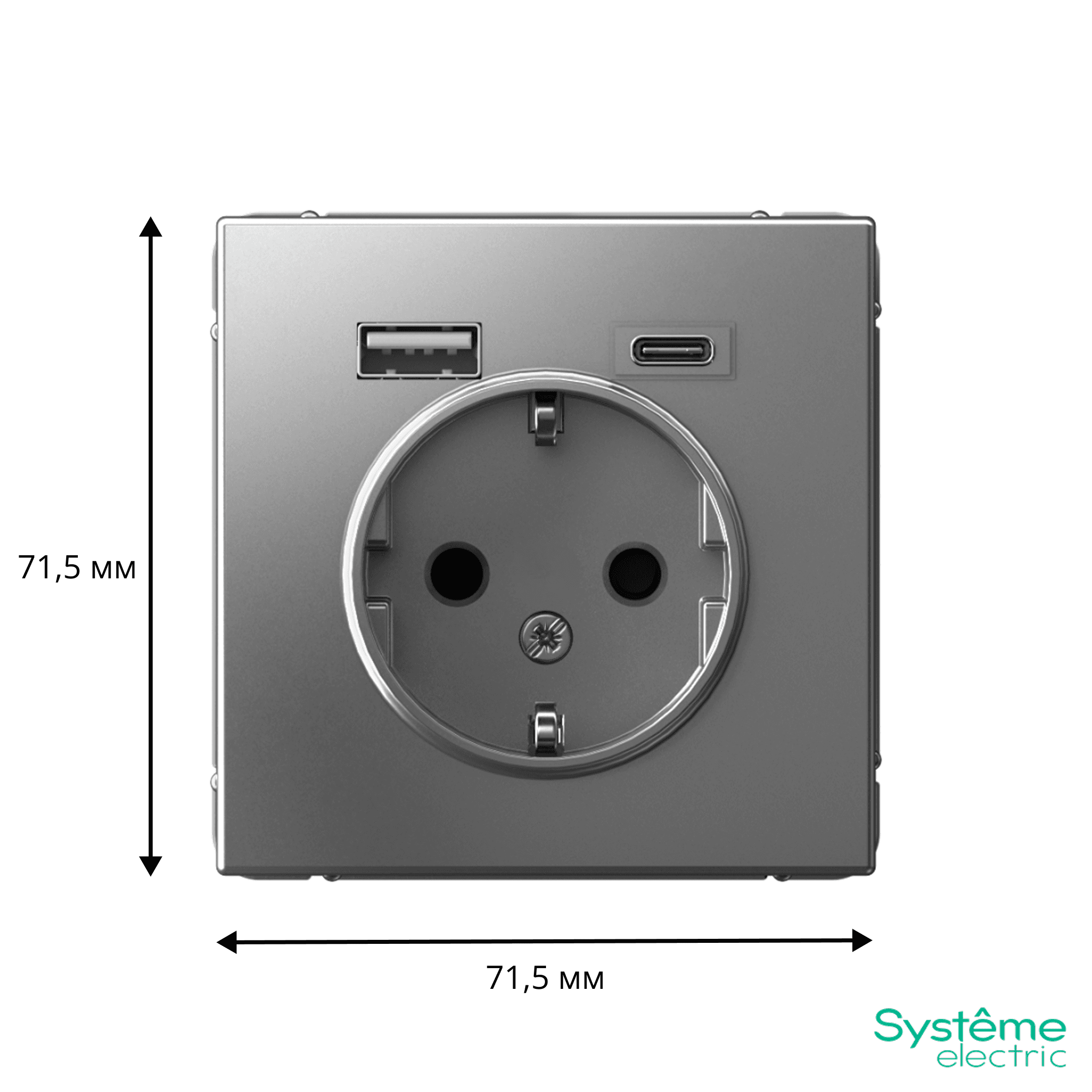 ARTGALLERY розетка 16А с 2 USB A+C, 5В/2,4А/3,0А, 2х5В/1,5А, механизм, сталь