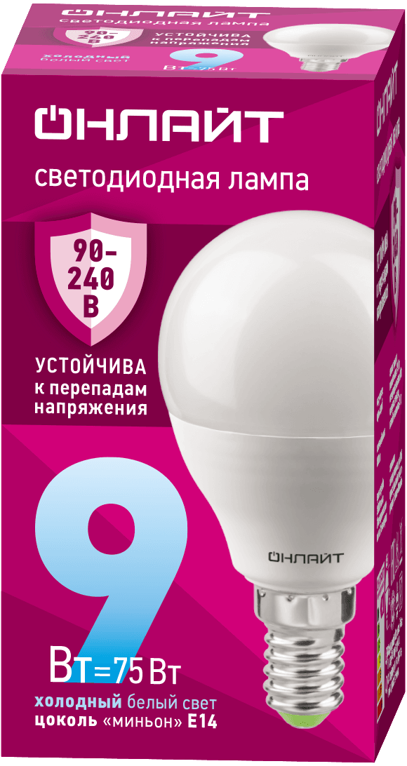 Лампа светодиодная 9 Вт OLL-G45-9-230-6.5K-E14-FR PRO 90-240В