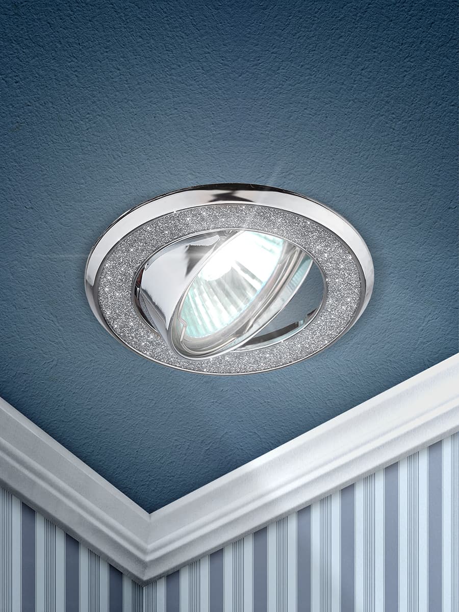 Светильник декор круглый со стеклянной крошкой MR16,12V/220V, 50W, хром/серебря DK18 CH/SH SL