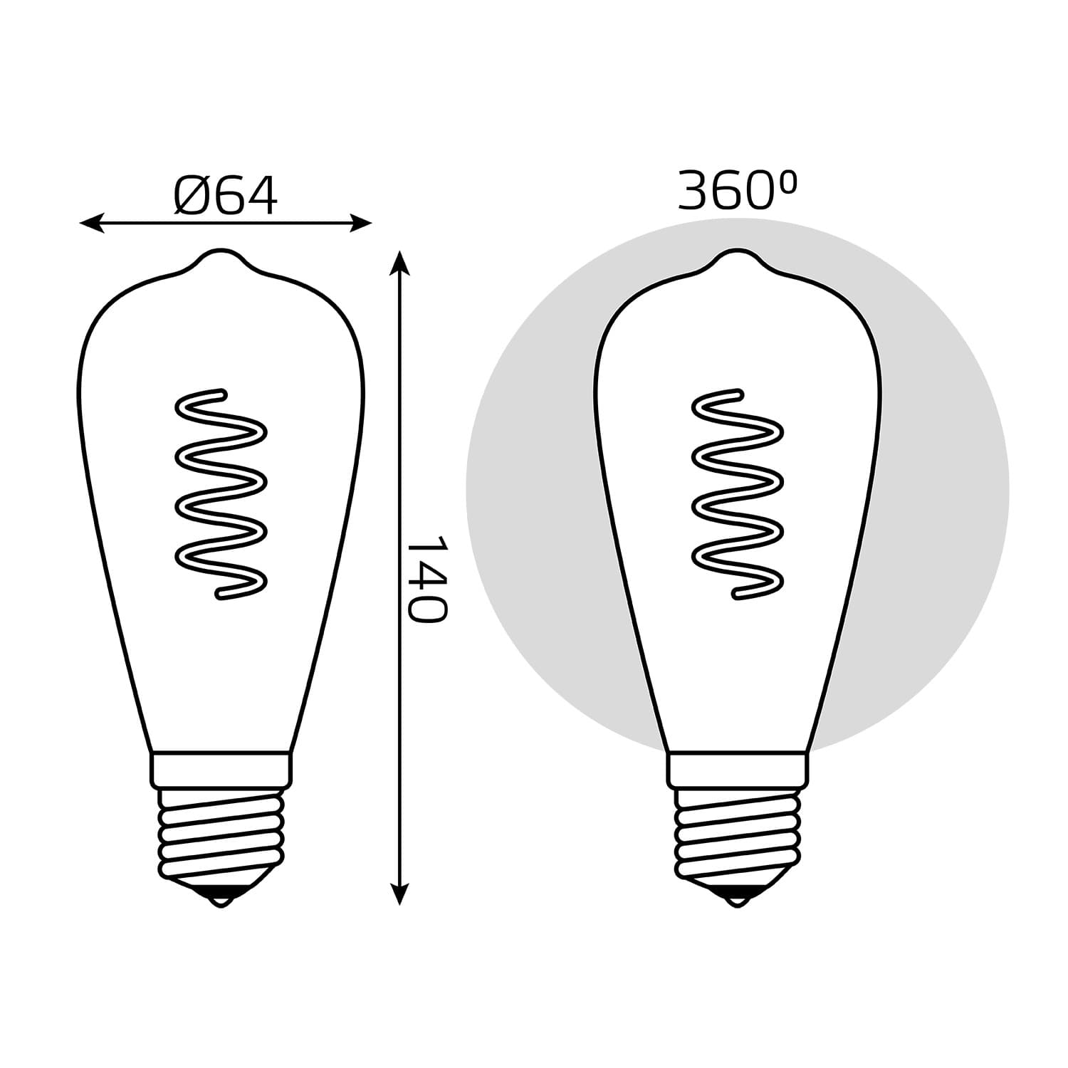 Лампа светодиодная филаментная LED 6 Вт 360 лм 2400К ST64 теплый E27 AC 220В золотистая колба Black Filament