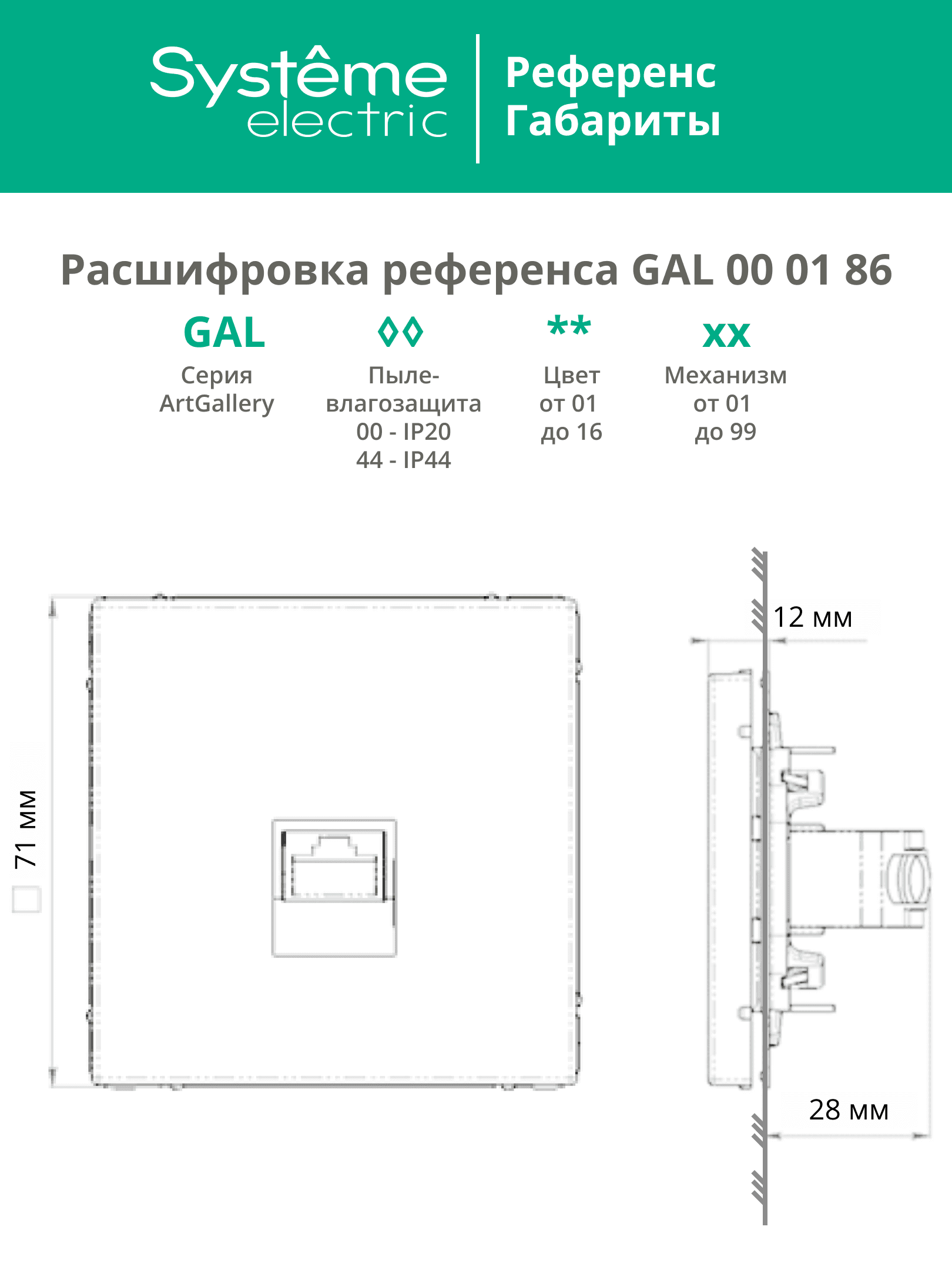 ARTGALLERY розетка компьютерная RJ45, кат. 6A, механизм, белый