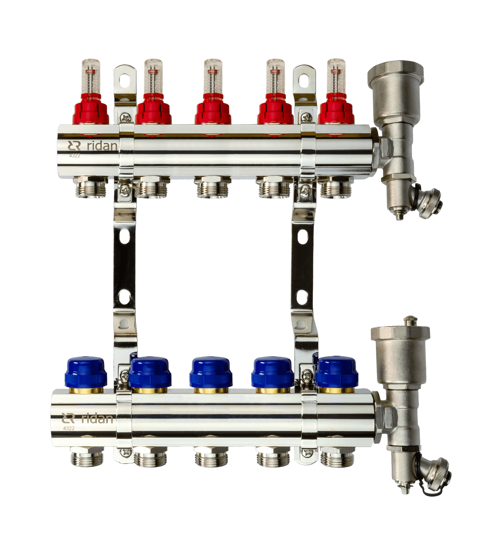 Коллекторная группа FHF-5RF set 5 контуров 1'x3/4' с расходомерами, воздухоотводчиками и кронштейнами