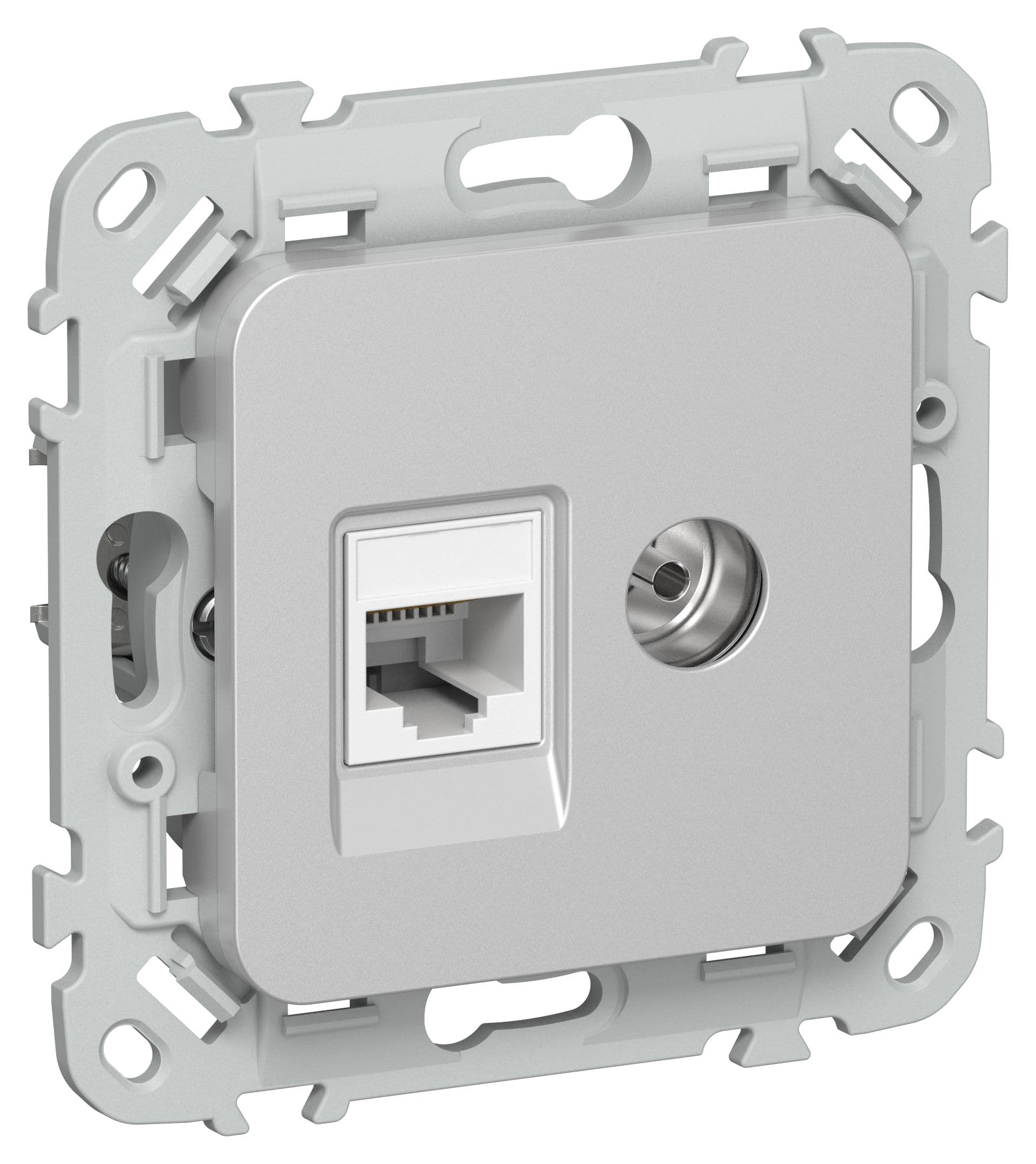 FLITE Розетка 2-местная RJ45/TV категория 5Е UTP РКТВ5е-2-0-ФлА алюминий IEK