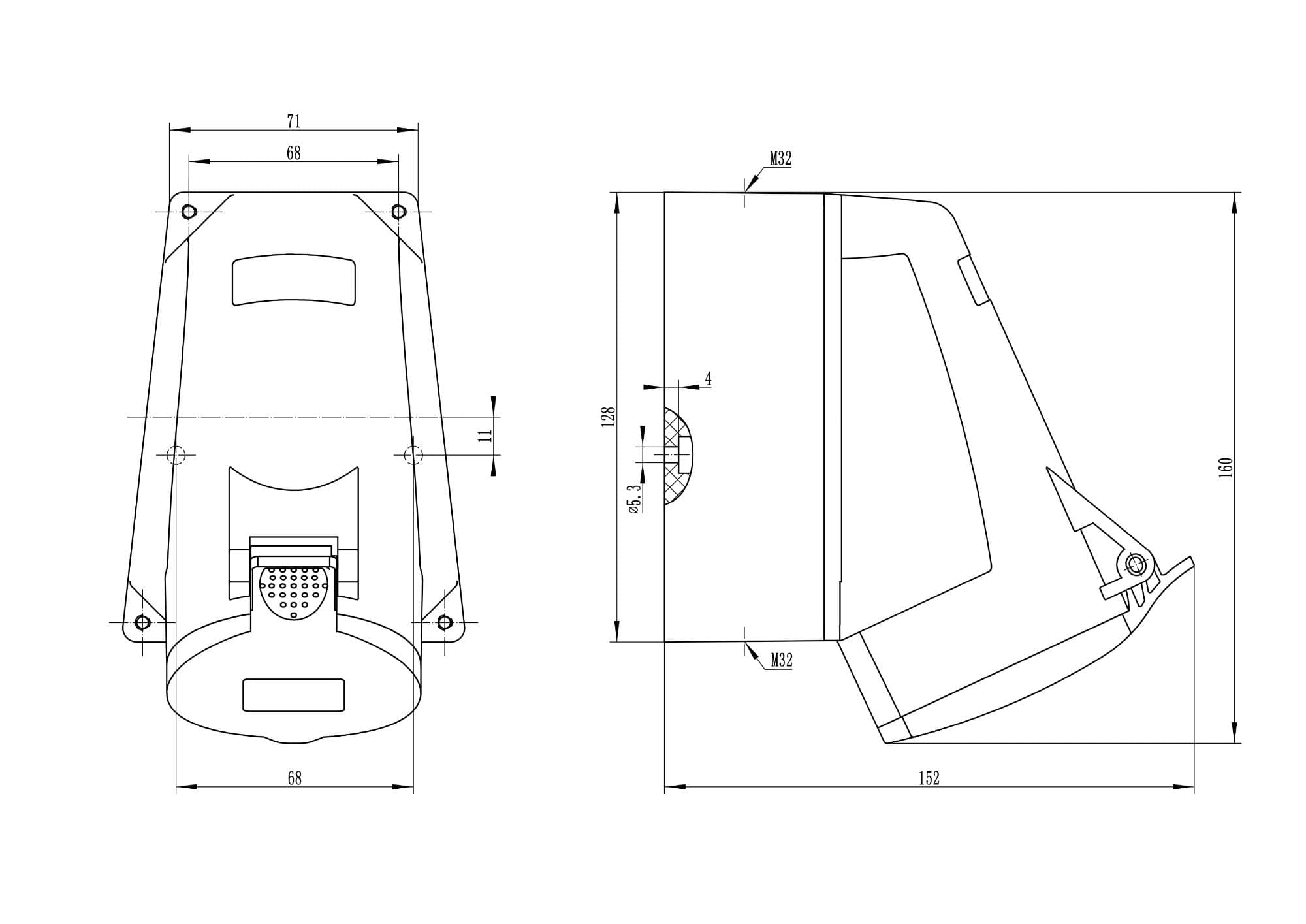 Розетка наружная IP44 32A 3P+E+N 400V