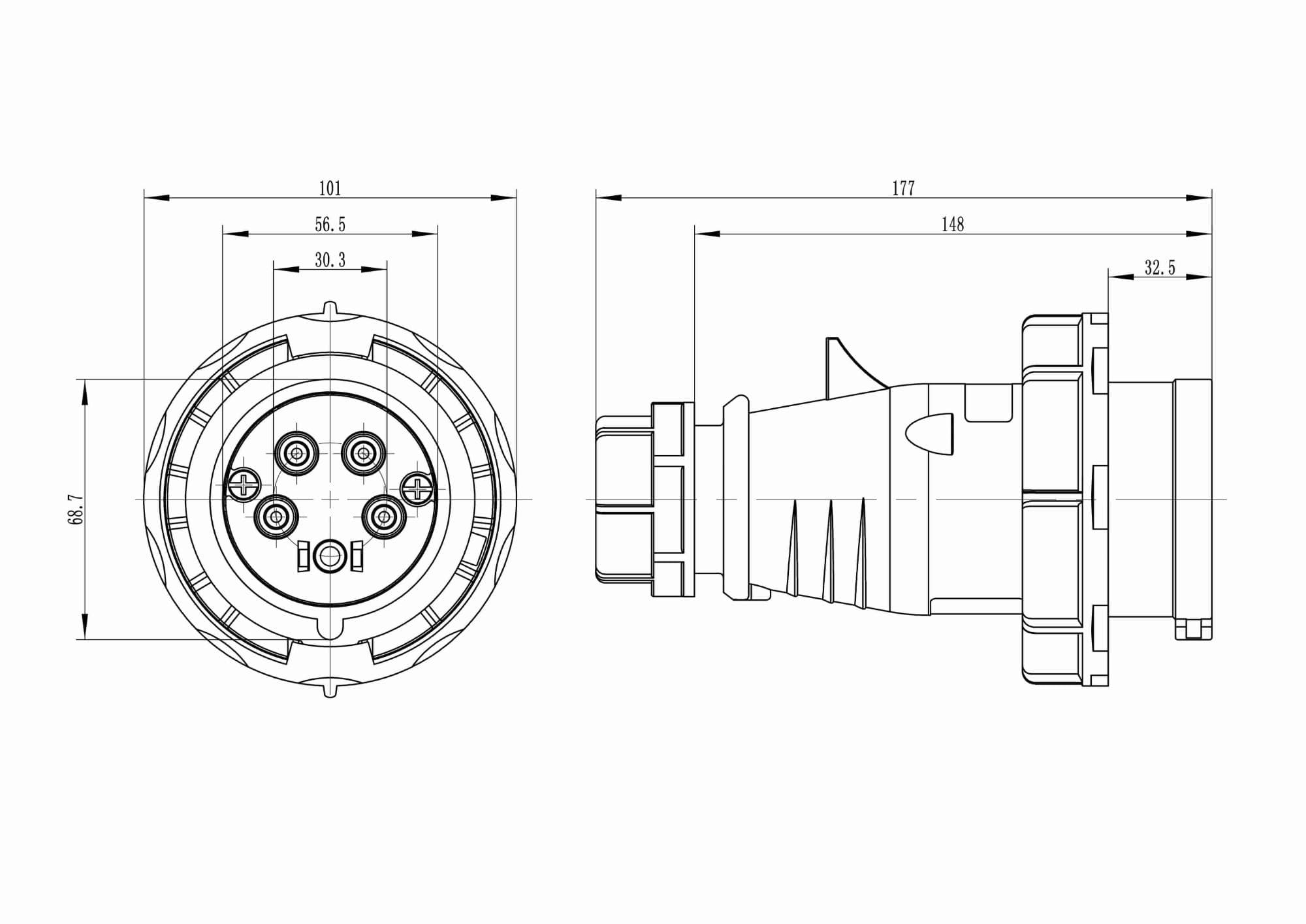 Вилка кабельная IP67 32A 3P+E+N 400V