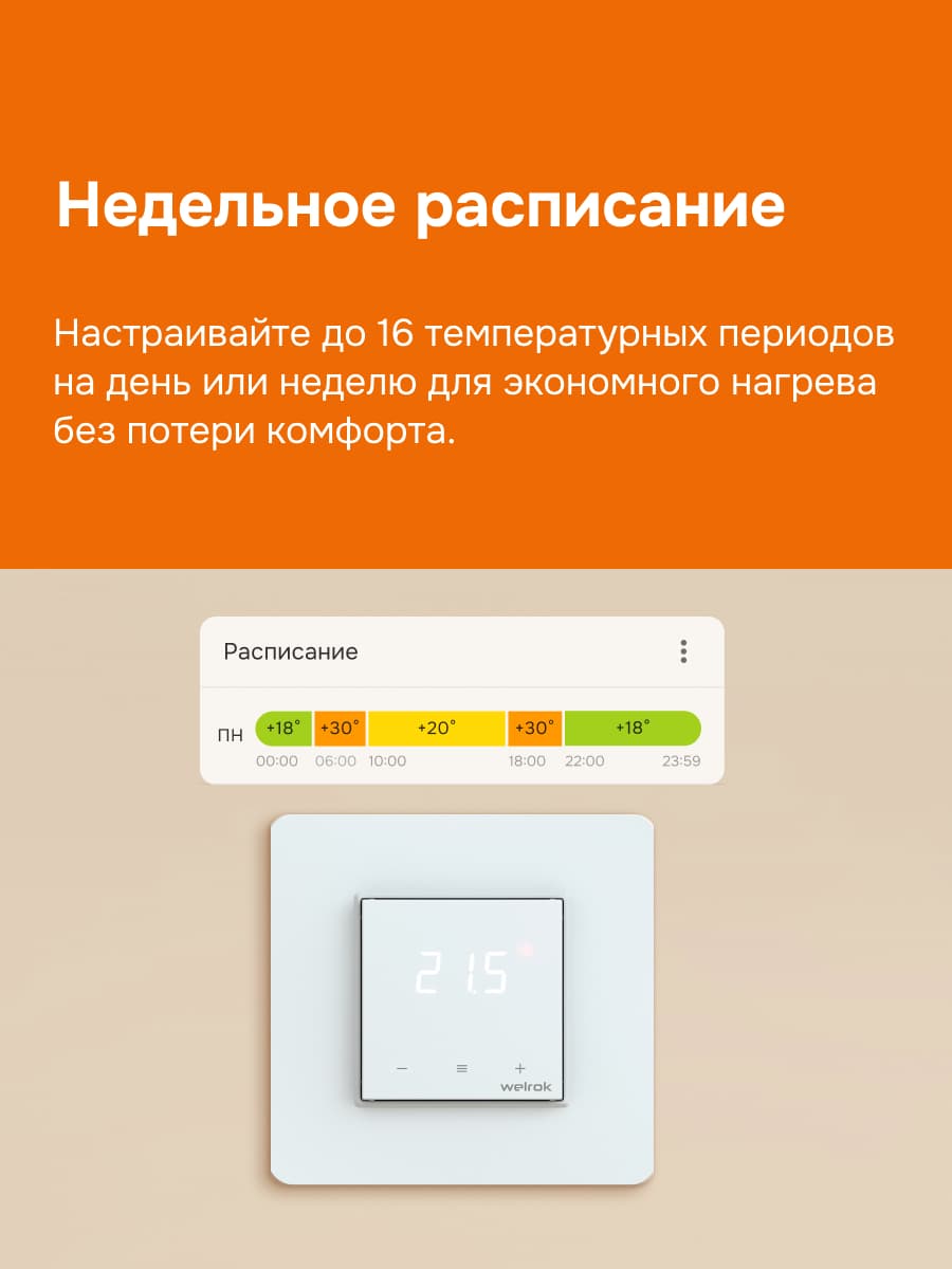 Терморегулятор для теплого пола умный, сенсорный, белый