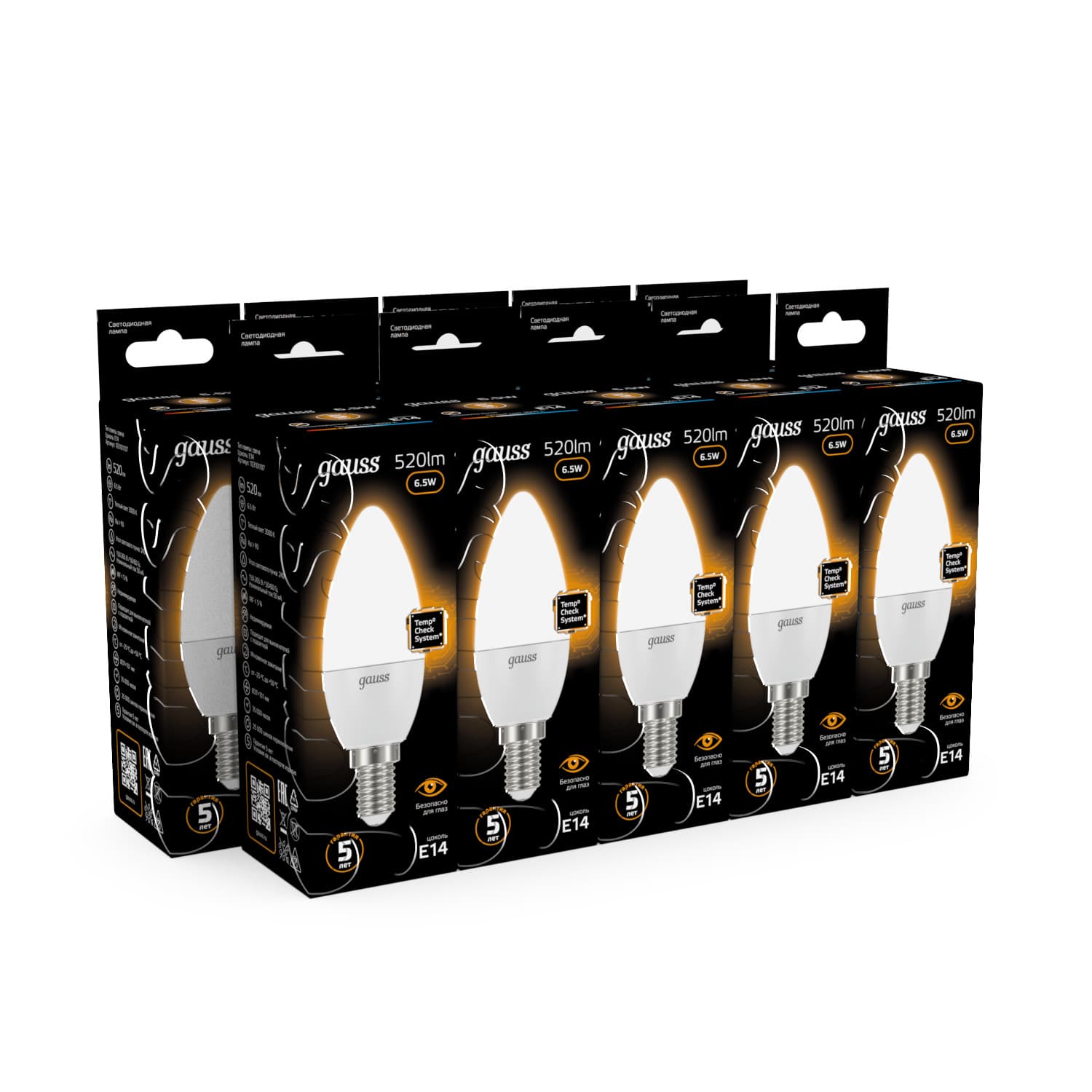 Лампа светодиодная LED 6.5 Вт 520 лм 3000К свеча теплый E14 AC 220В Black