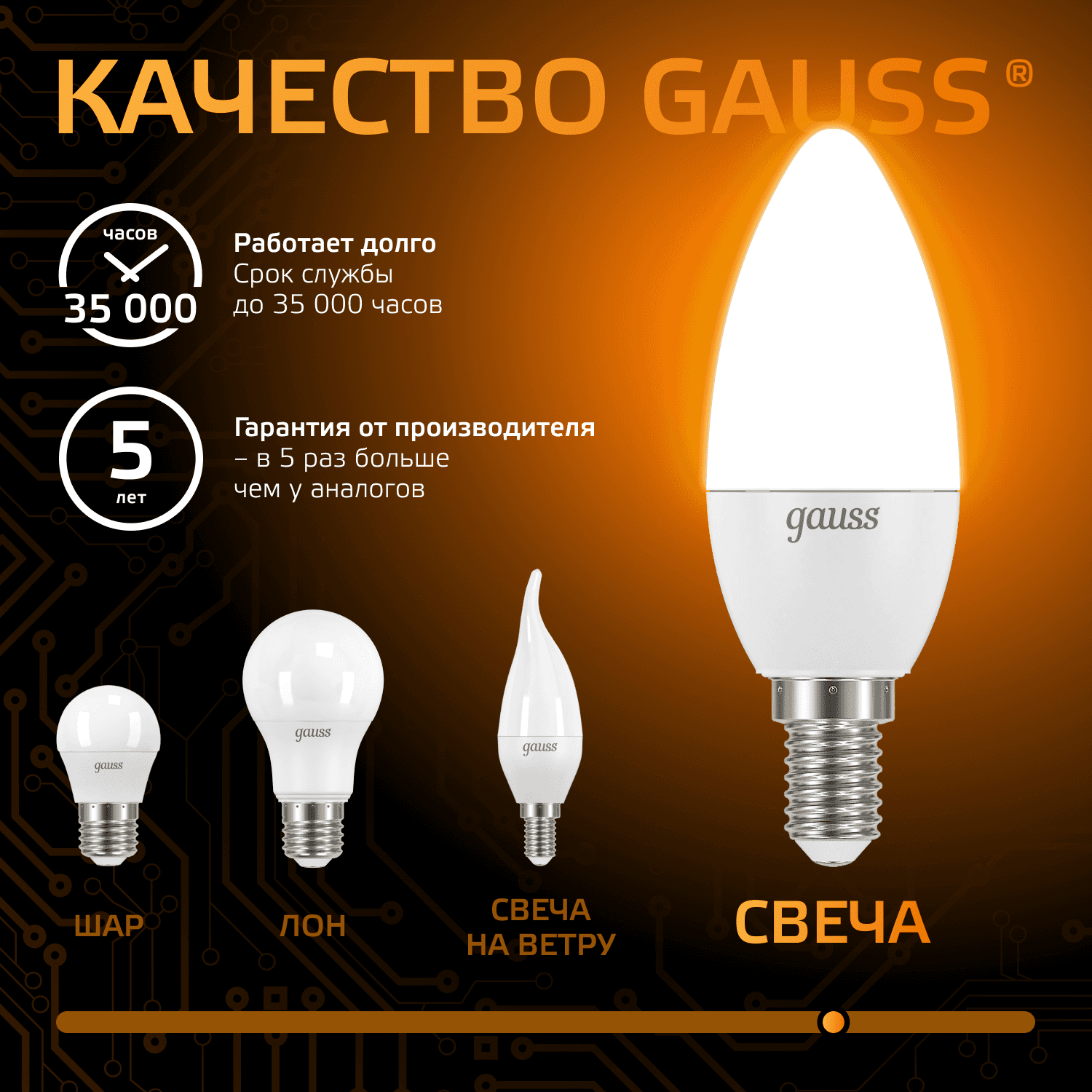 Лампа светодиодная LED 6.5 Вт 520 лм 3000К свеча теплый E14 AC 220В Black