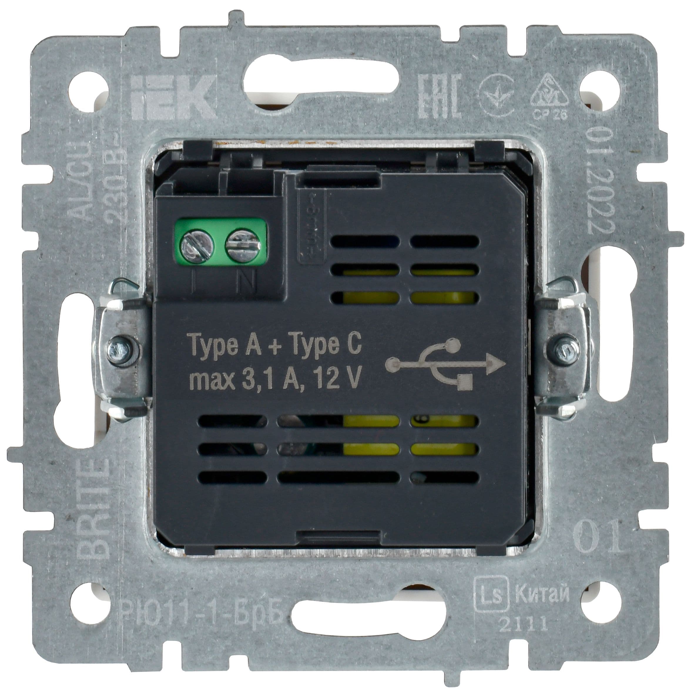 BRITE Розетка USB A+C 18Вт РЮ11-1-БрБ белый
