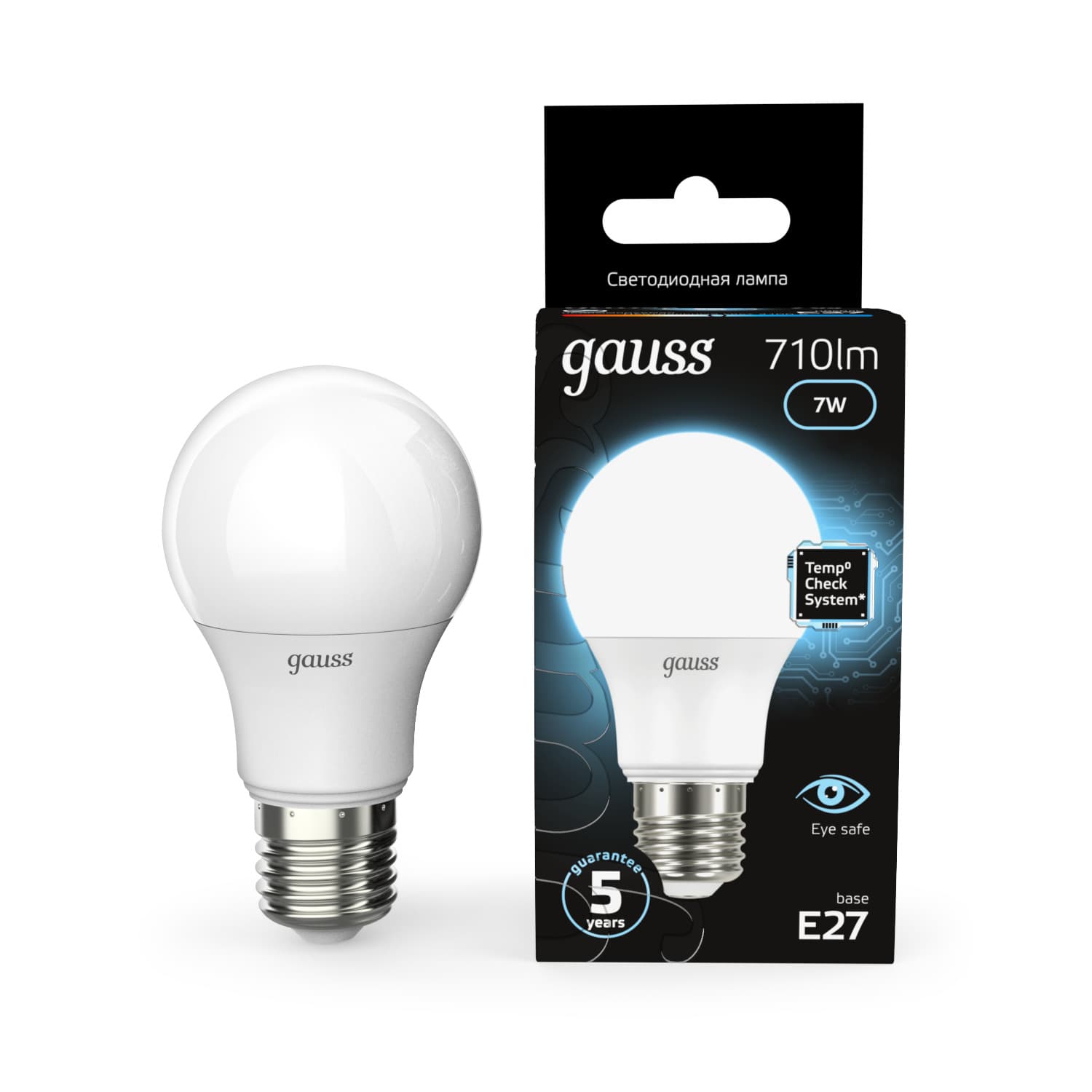 Лампа светодиодная LED 7 Вт 710 лм 4100К А60 груша нейтральный E27 AC 220В Black