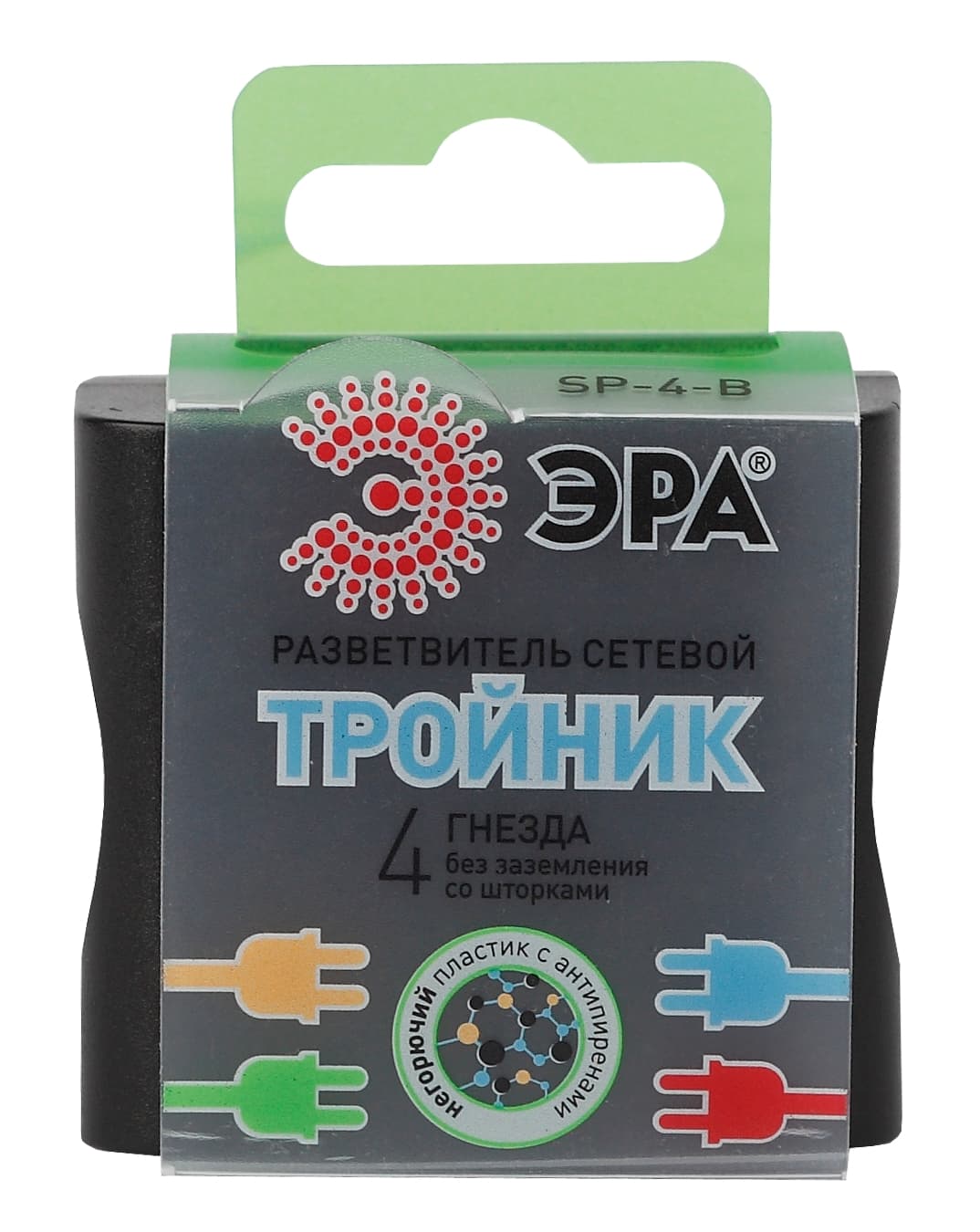 Тройник 4 гнезда, без заземл черный 10/60/2640 SP-4-B