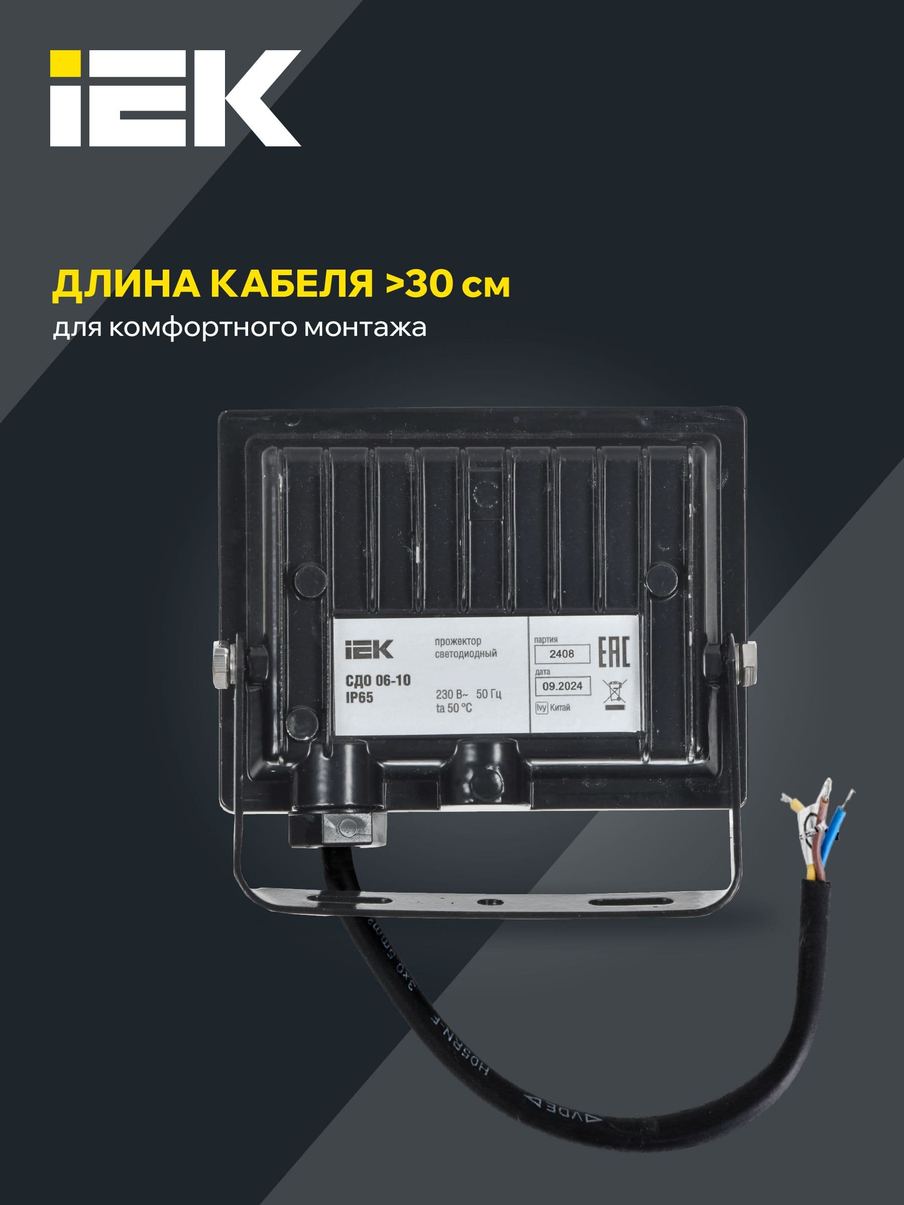 Прожектор СДО 06-10 светодиодный черный IP65 6500K