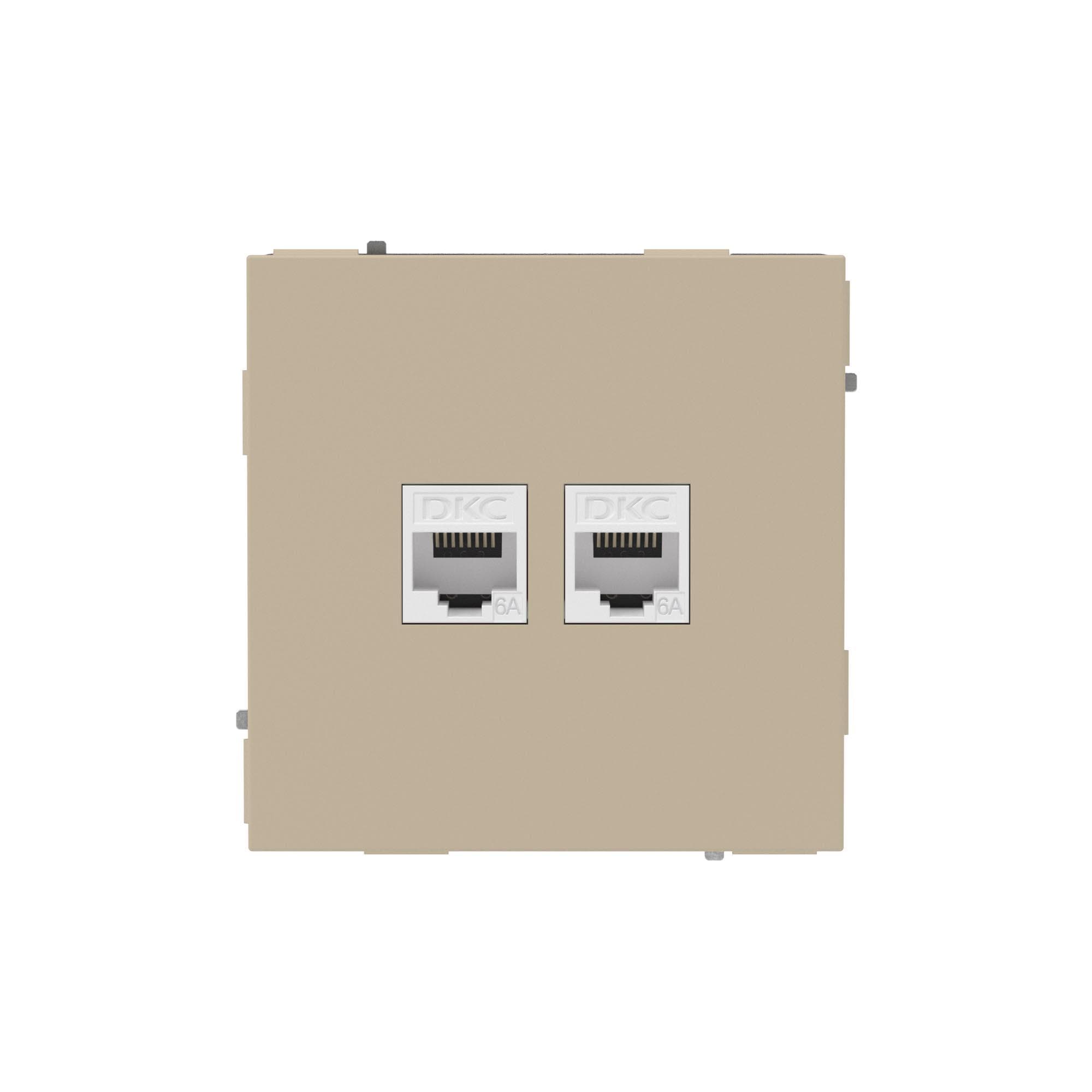 Компьютерная розетка RJ-45 без шторки, кат.6А двойная, KANT, ванильный марципан