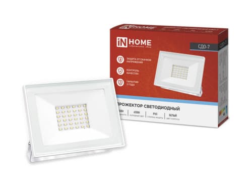 Прожектор светодиодный СДО-7 50 Вт 6500К IP65 белый IN HOME