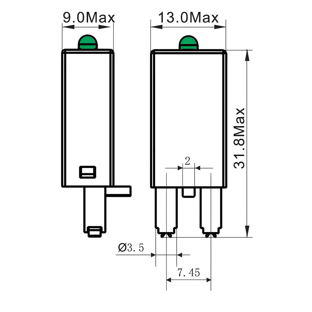 Модуль индикации и защиты, LED зеленый+Варистор A1+, 240V AC/DC